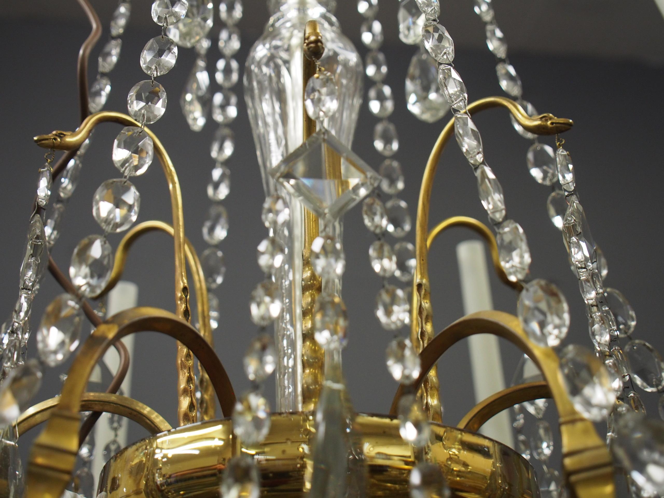 Large Gilt Brass and Glass Chandelier For Sale 3