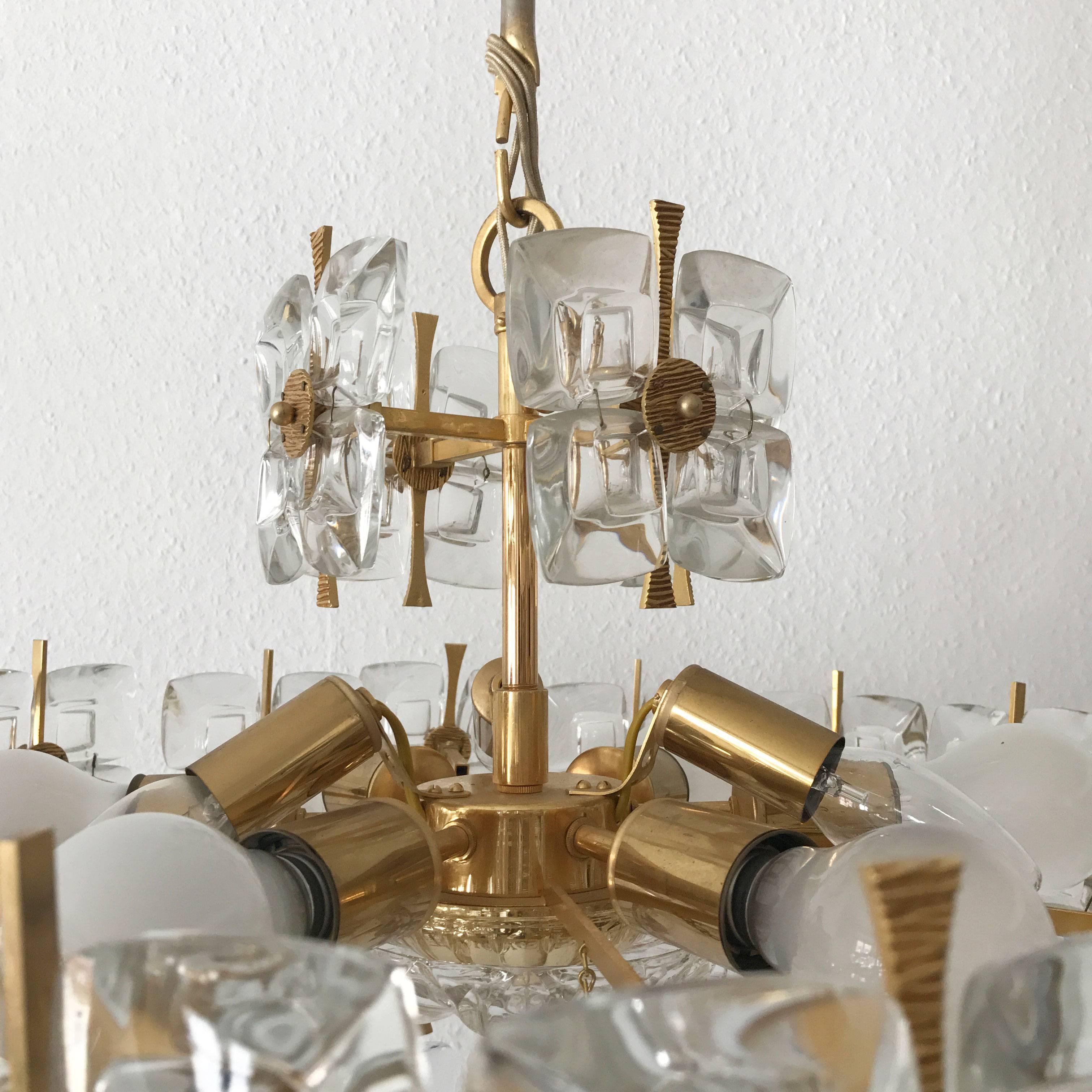 Large Gilt Brass and Glass Chandelier or Pendant Lamp by Palwa, Germany, 1970s 5
