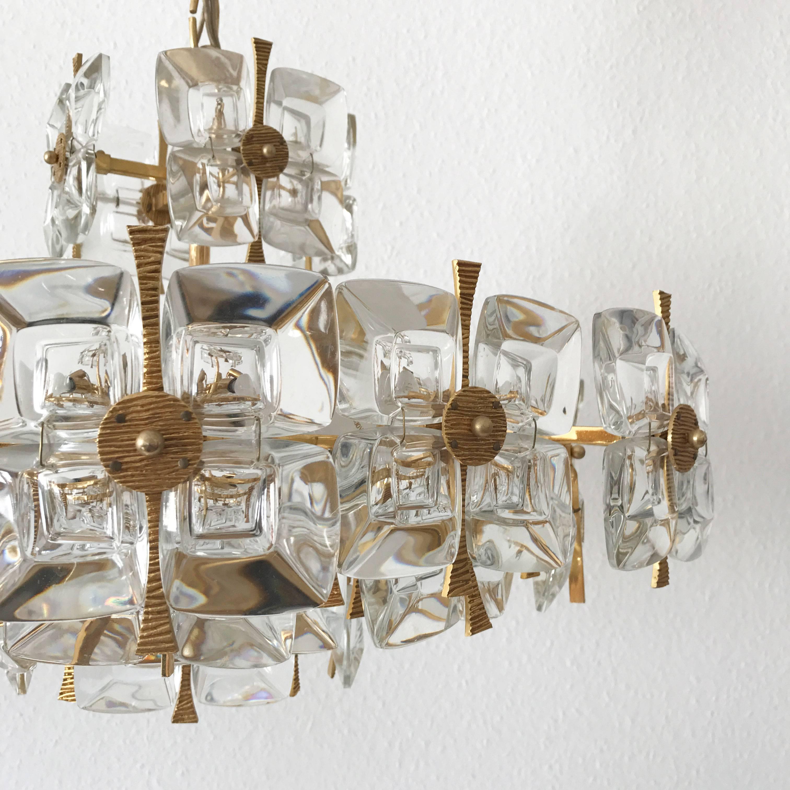 Large Gilt Brass and Glass Chandelier or Pendant Lamp by Palwa, Germany, 1970s 4