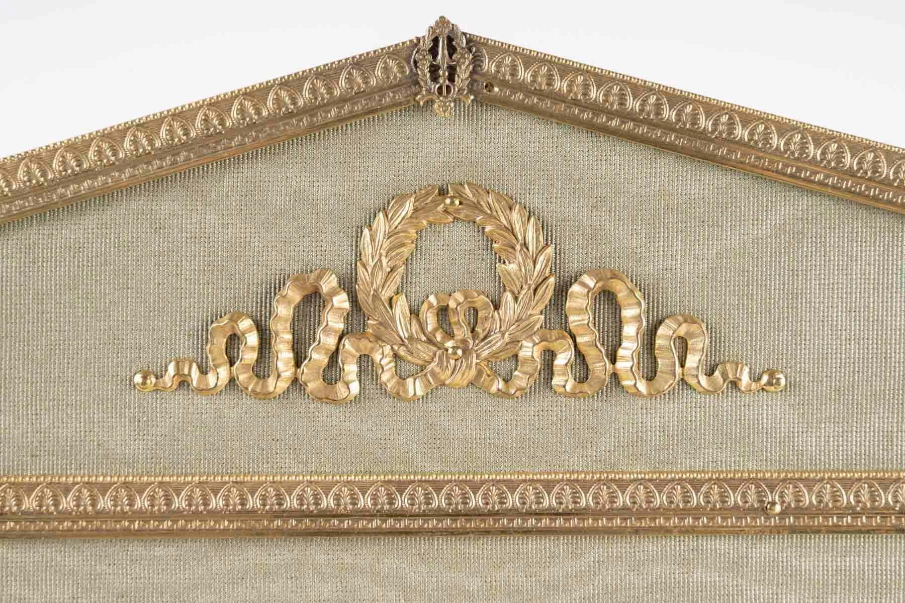 19th Century Large Gilt Brass and Green Fabric Photo Frame, Napoleon III Period, Empire Style For Sale