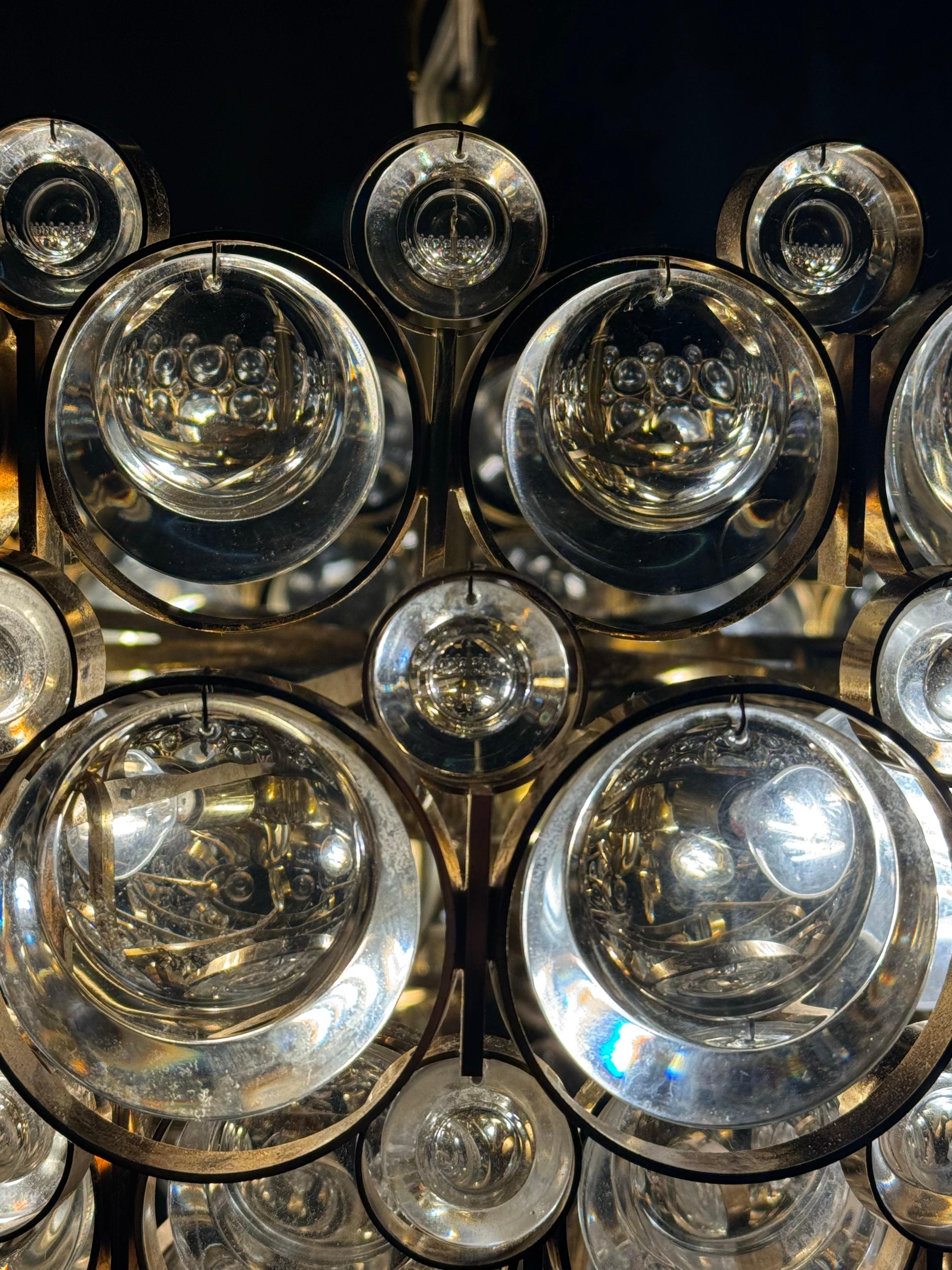 Large Gilt Brass and Lenses Glass Chandelier by Palwa, circa 1960s In Excellent Condition For Sale In Wiesbaden, Hessen