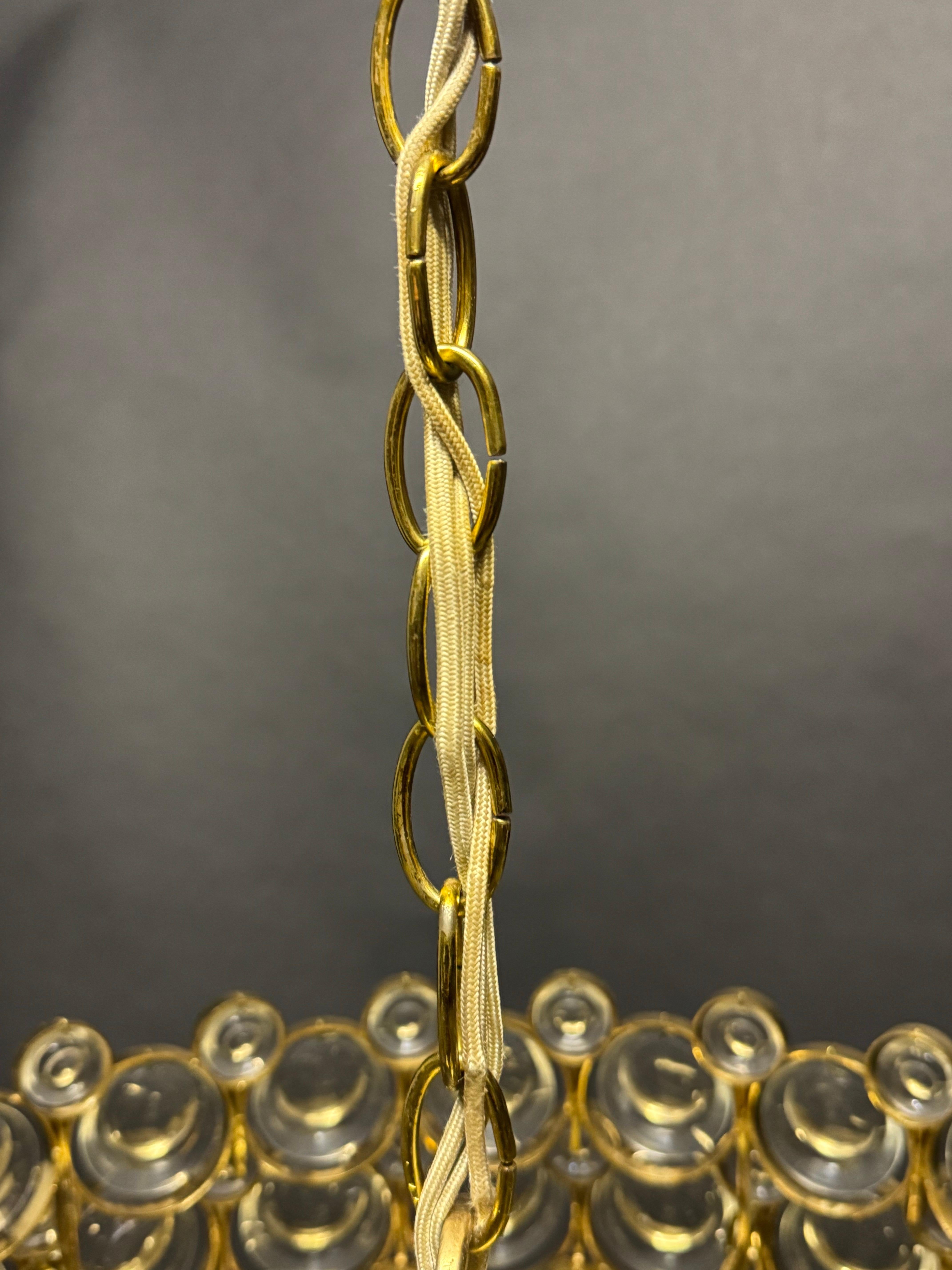 Large Gilt Brass and Lenses Glass Chandelier by Palwa, circa 1960s For Sale 3