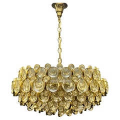 Large Gilt Brass and Lenses Glass Chandelier by Palwa, circa 1960s
