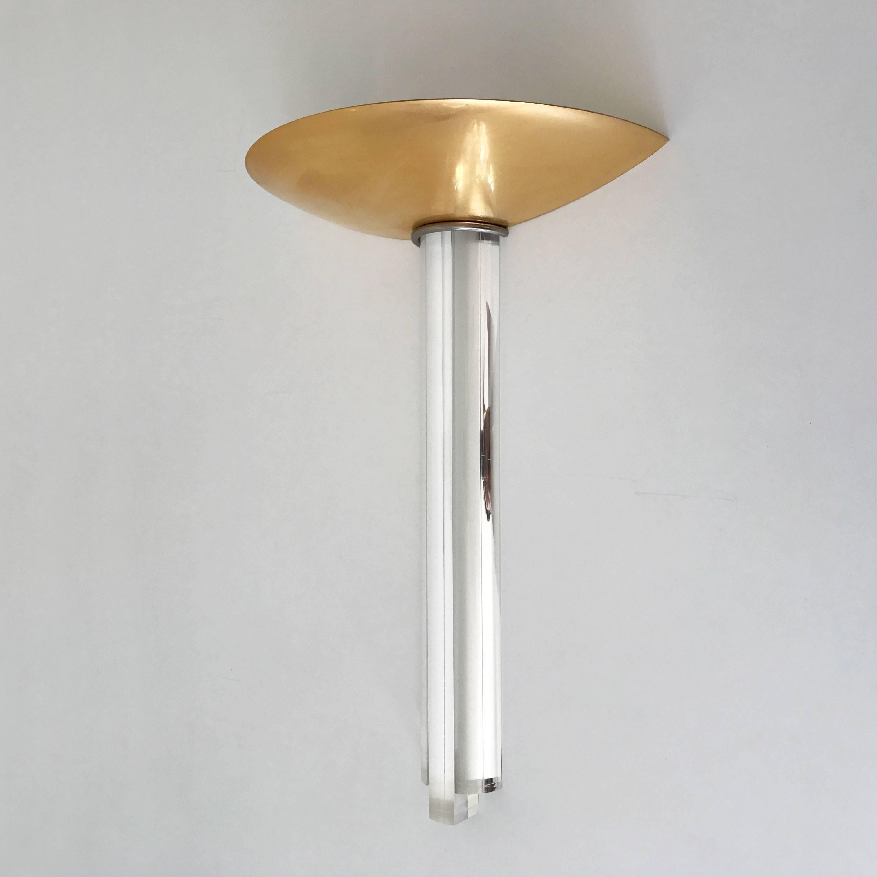 Large Gilt Brass and Lucite Italian Wall Lamps, Set of Three For Sale 2
