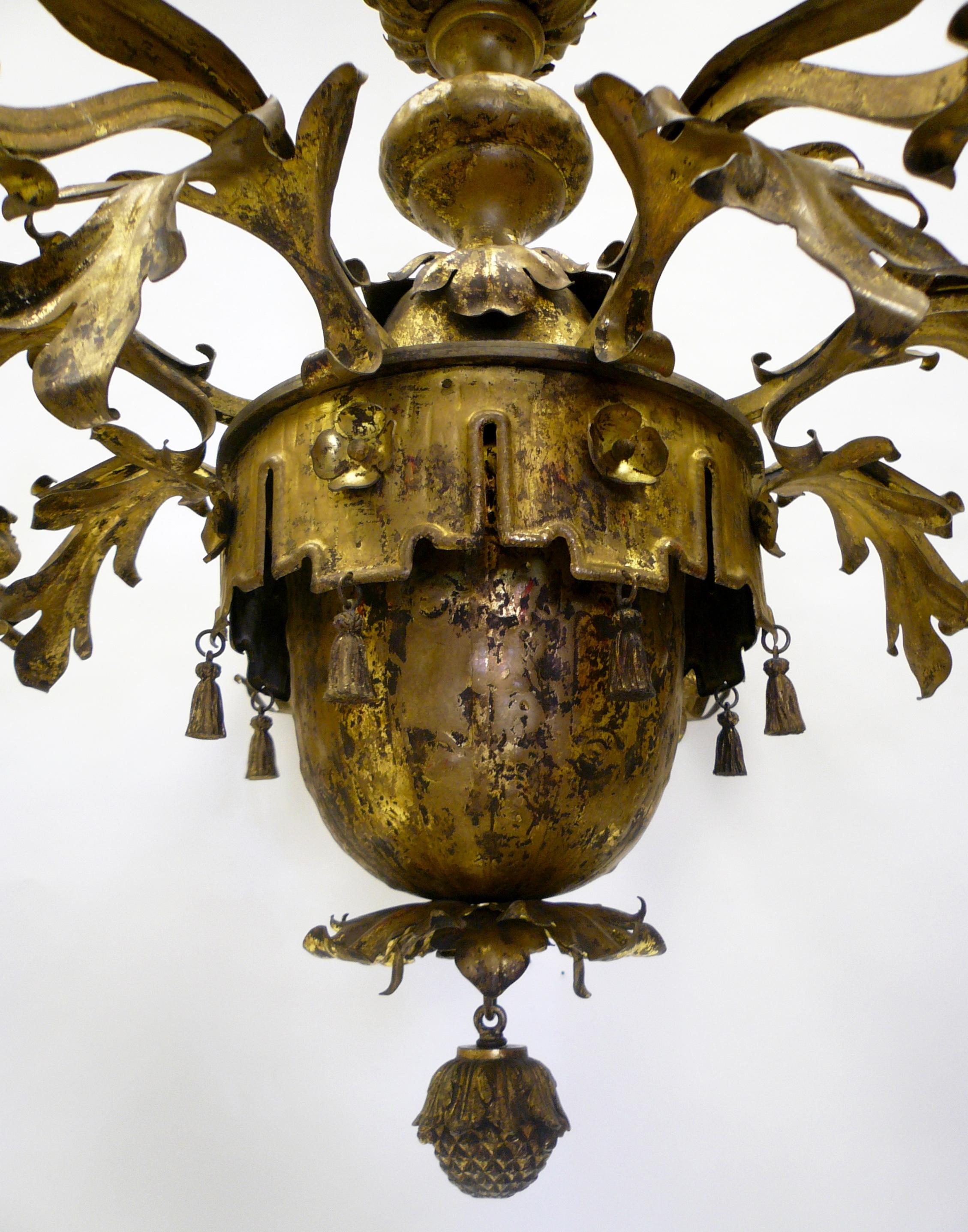 American Large Gilt Brass Baroque Style Eight-Arm Chandelier