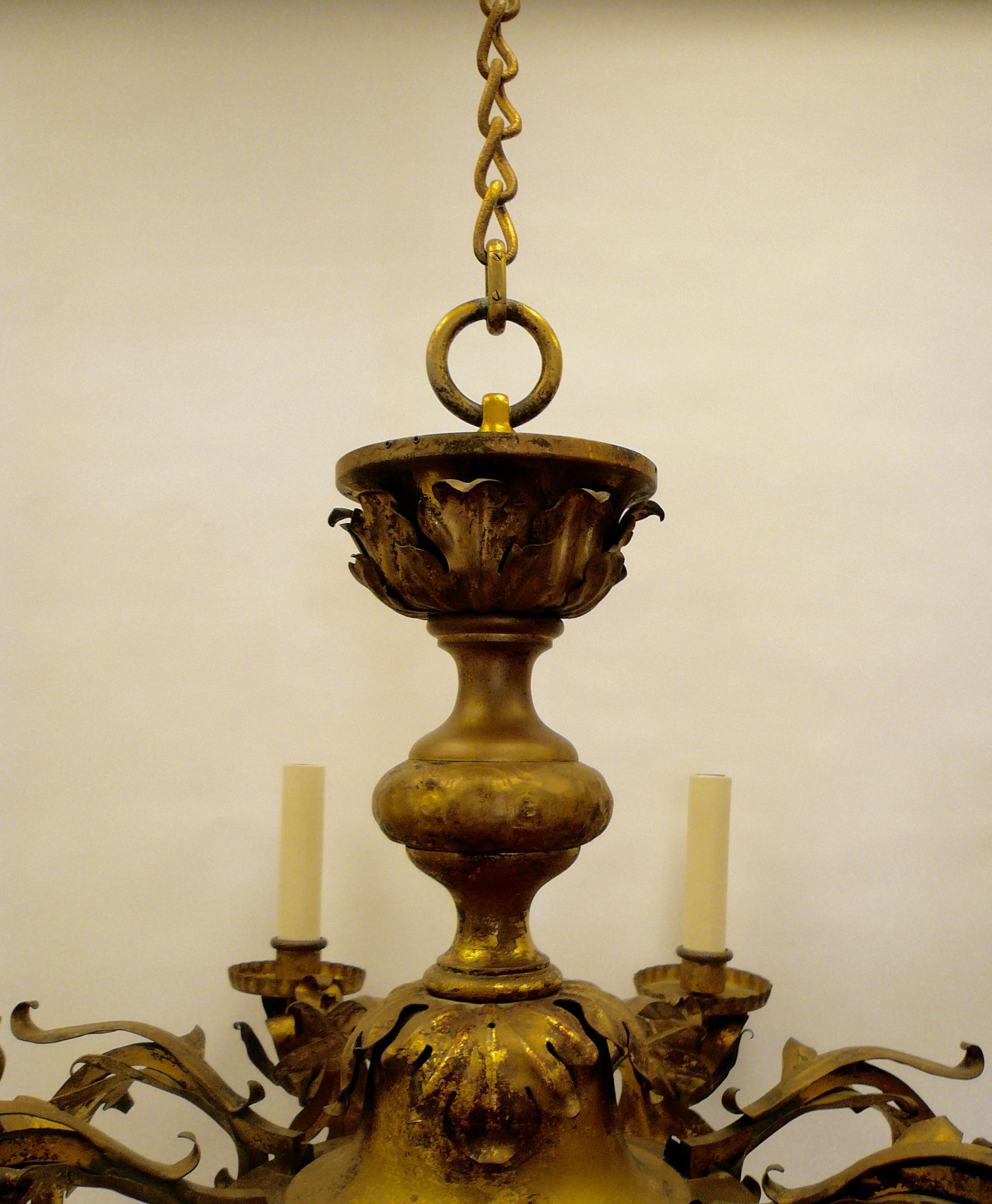 Large Gilt Brass Baroque Style Eight-Arm Chandelier In Excellent Condition In Pittsburgh, PA
