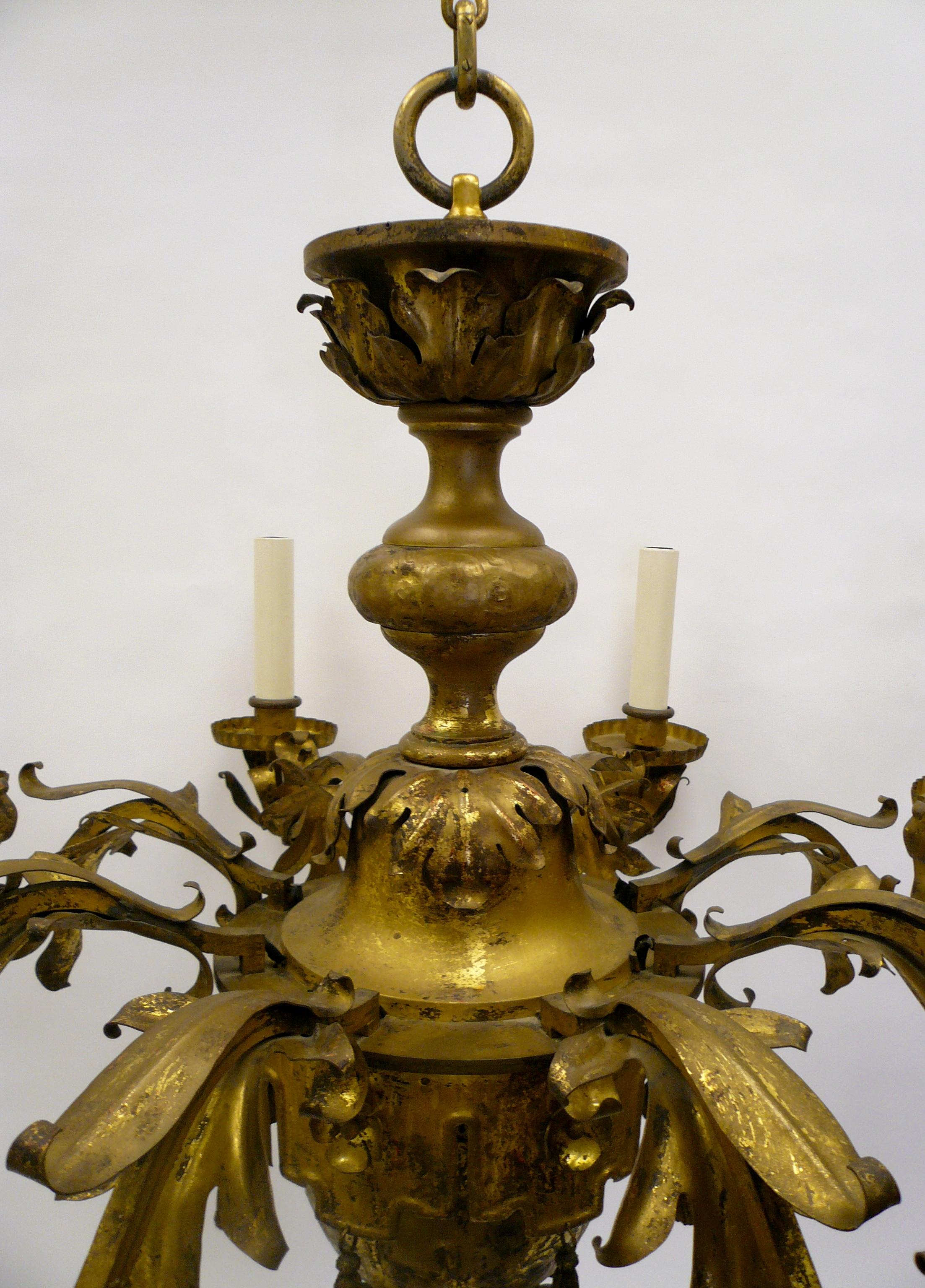 20th Century Large Gilt Brass Baroque Style Eight-Arm Chandelier
