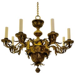 Large Gilt Brass Baroque Style Eight-Arm Chandelier