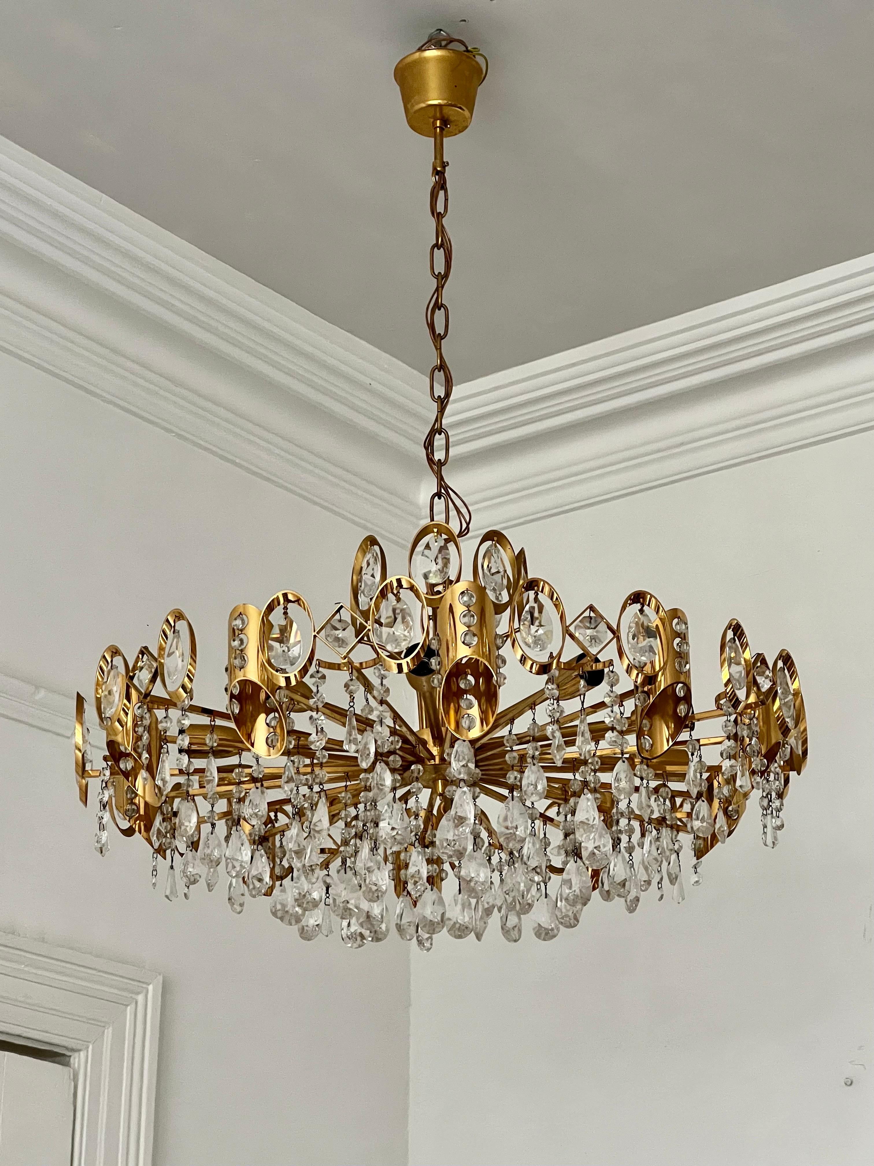 Large Gilt Brass Chandelier attributed to Palwa of Austria For Sale 5