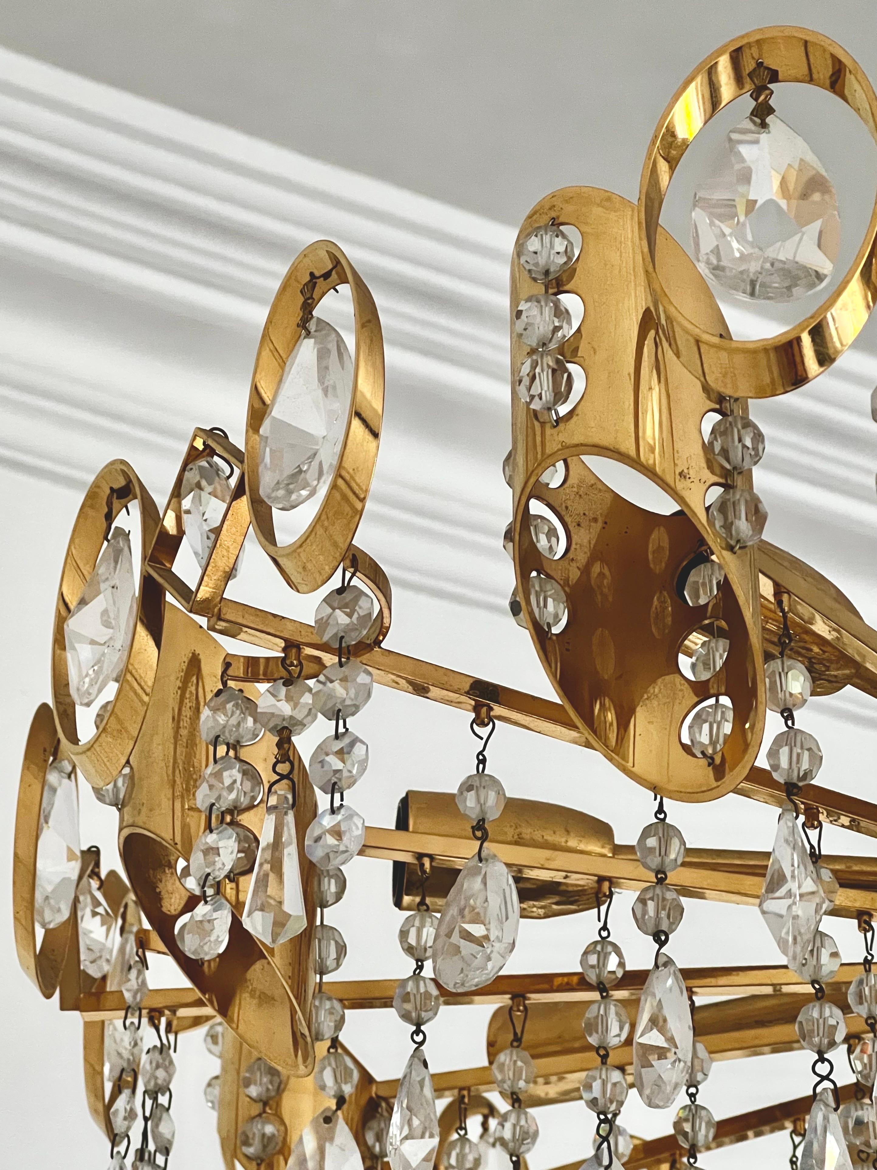 20th Century Large Gilt Brass Chandelier attributed to Palwa of Austria For Sale