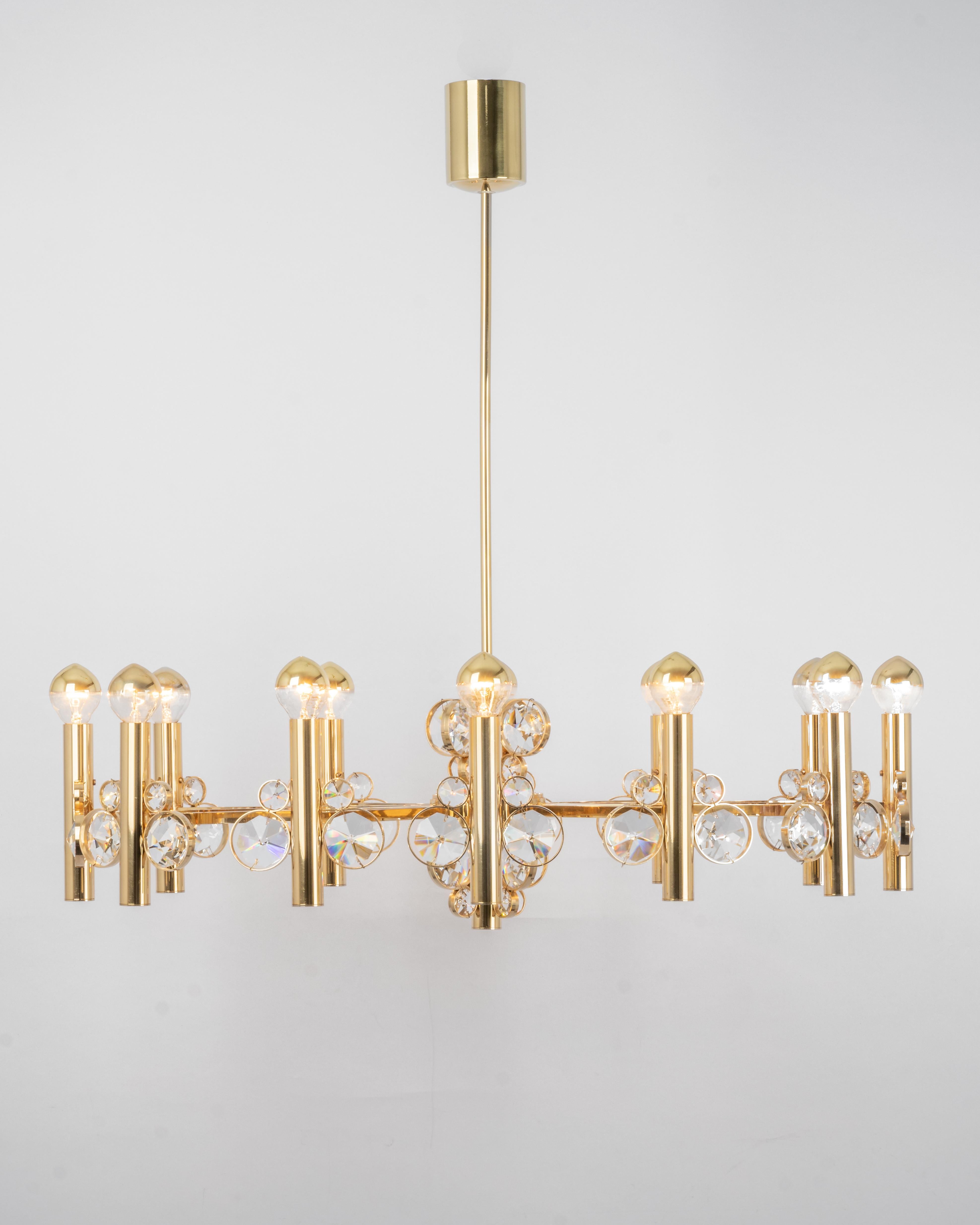 Large Gilt Brass Chandelier, Sciolari Design by Palwa, Germany, 1970s For Sale 5