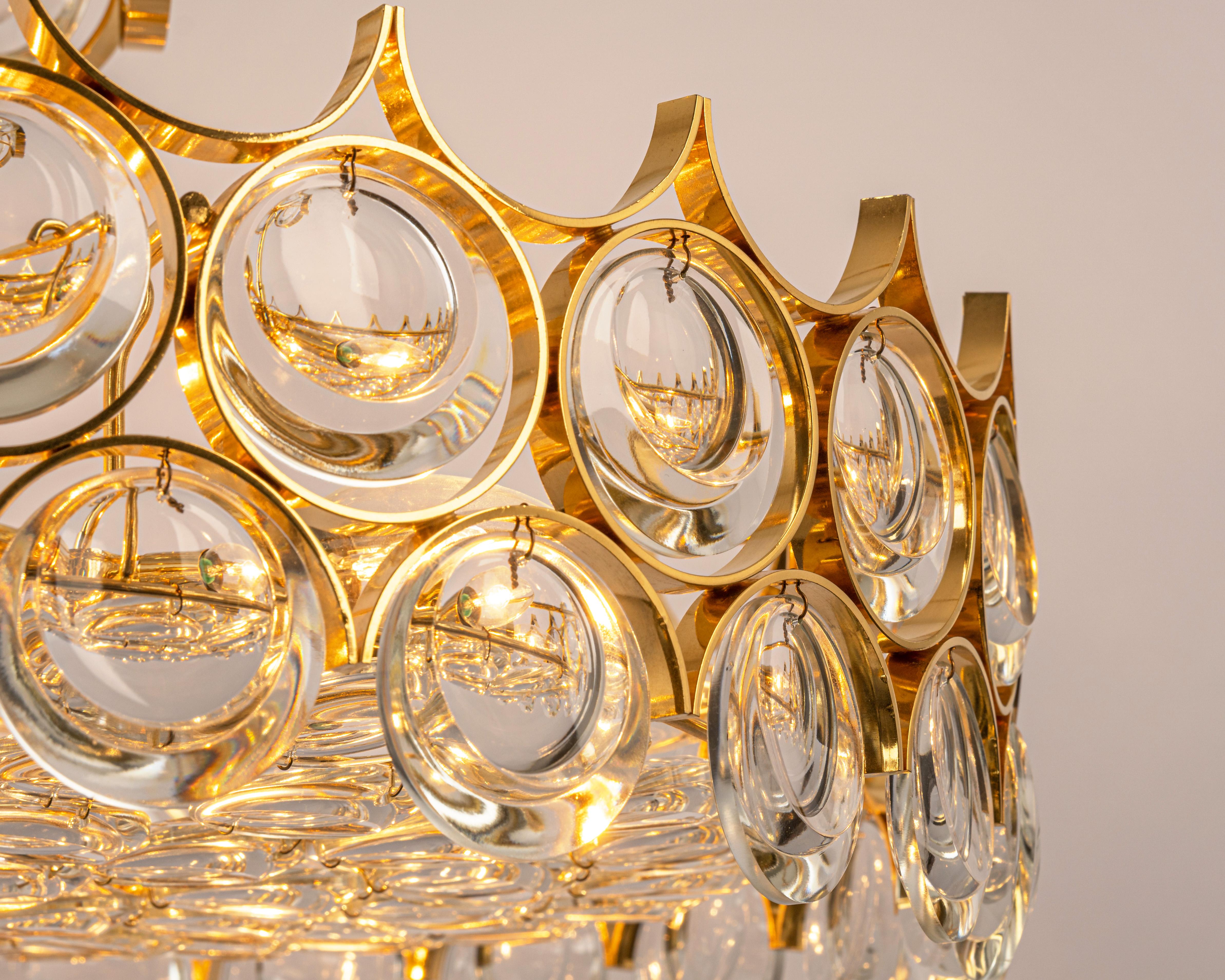 Large Gilt Brass Chandelier, Sciolari Design by Palwa, Germany, 1970s 6