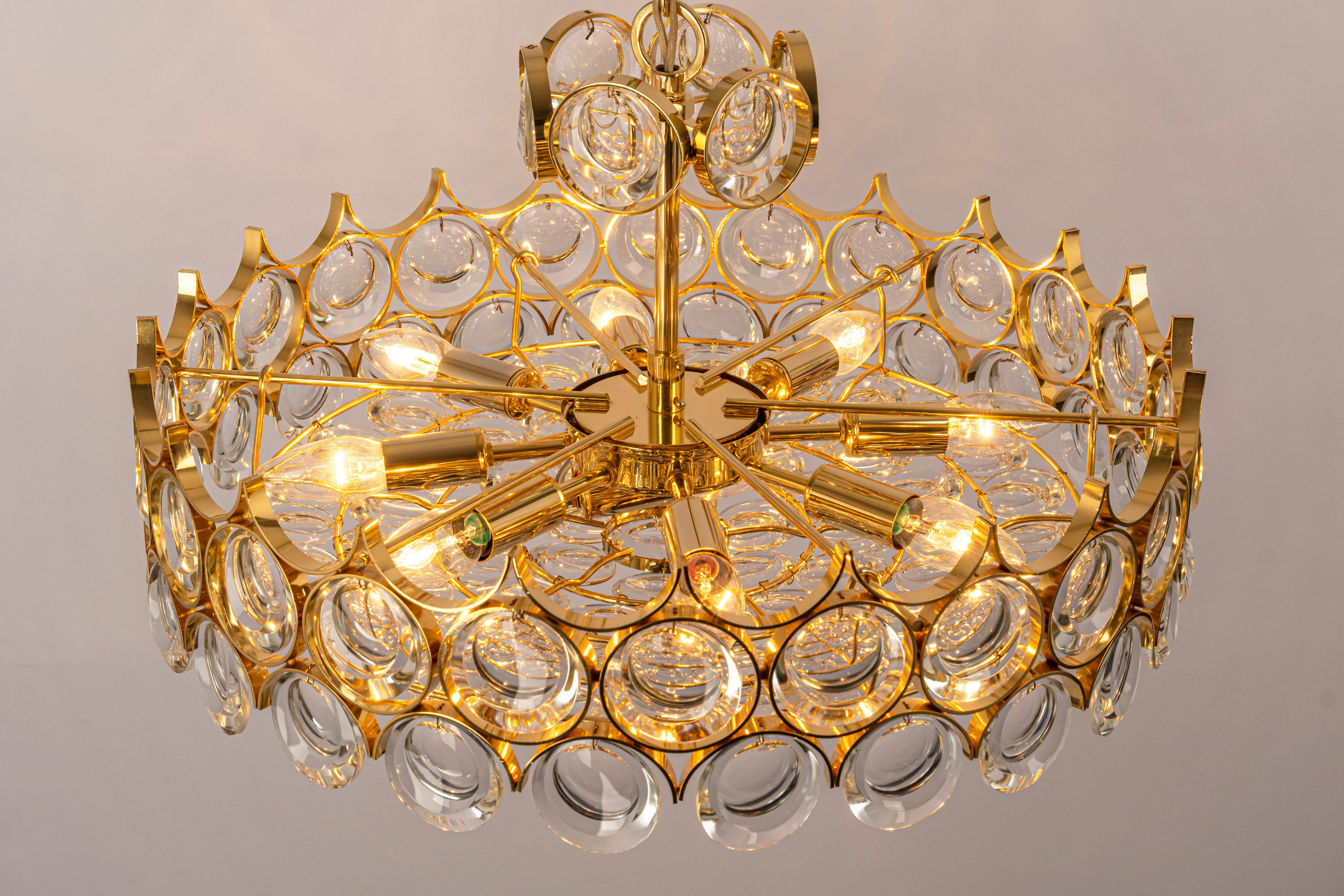 Large Gilt Brass Chandelier, Sciolari Design by Palwa, Germany, 1970s 7