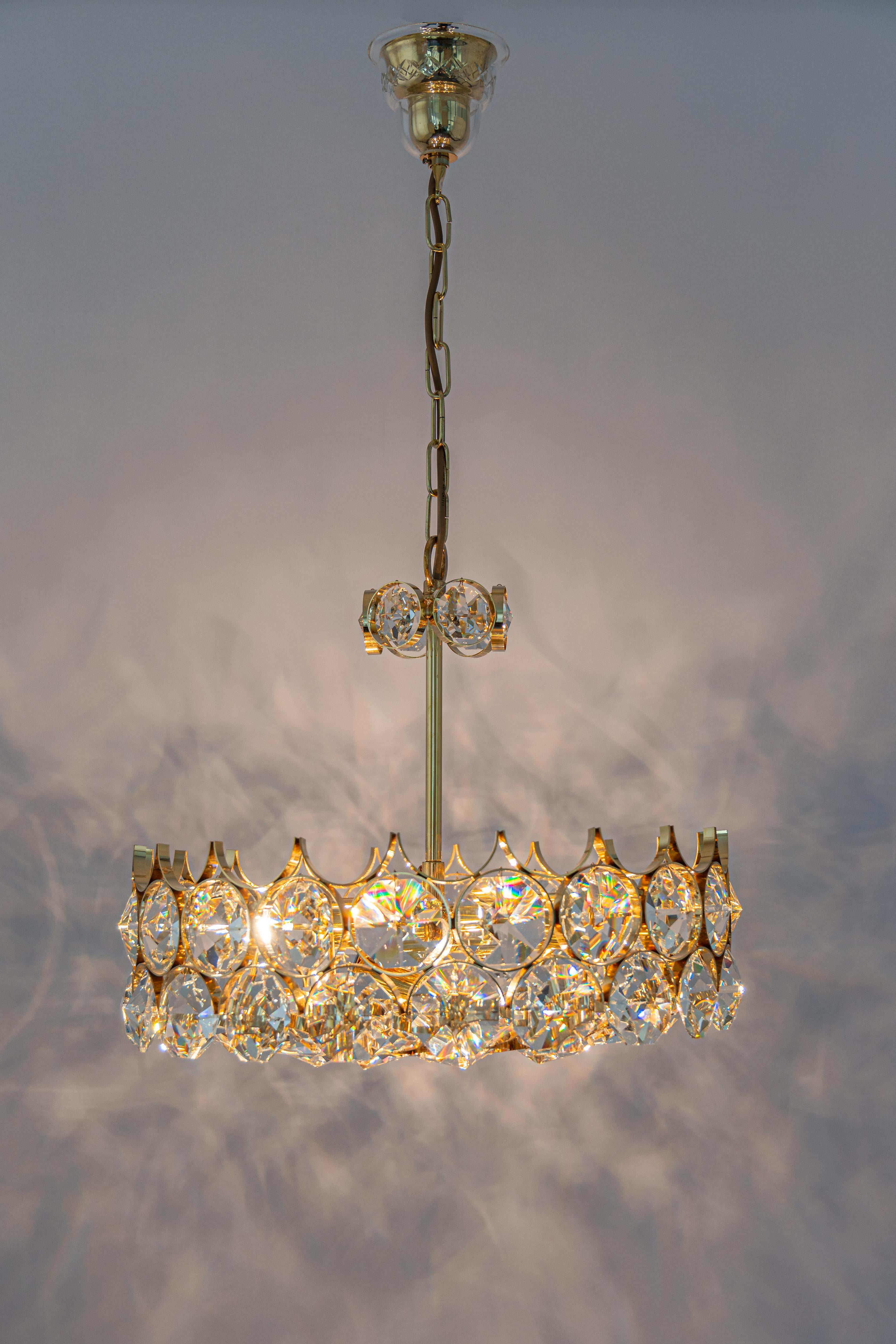 1 of 4 Large Gilt Brass Chandelier, Sciolari Design by Palwa, Germany, 1970s For Sale 7
