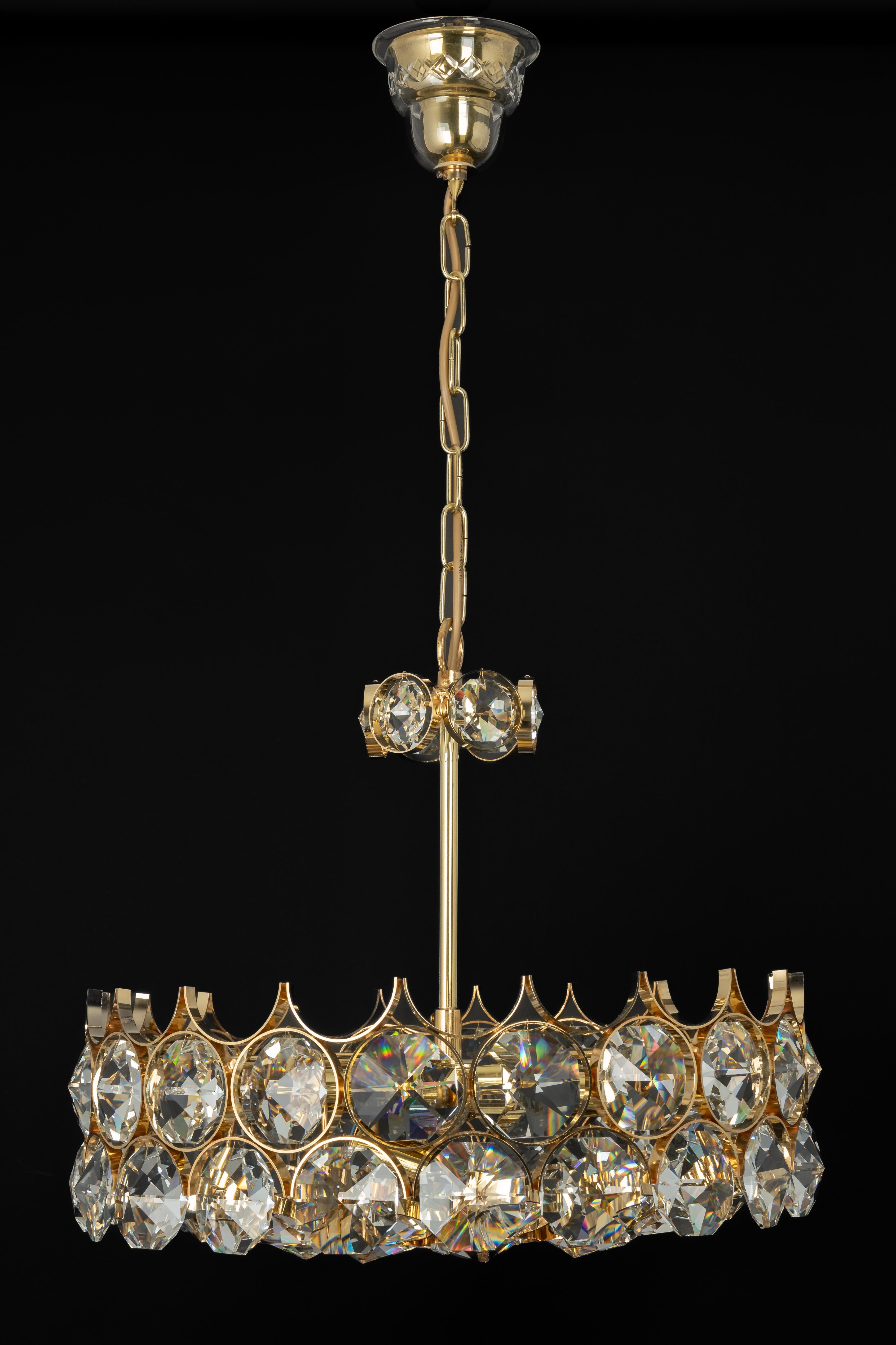 1 of 4 Large Gilt Brass Chandelier, Sciolari Design by Palwa, Germany, 1970s For Sale 8