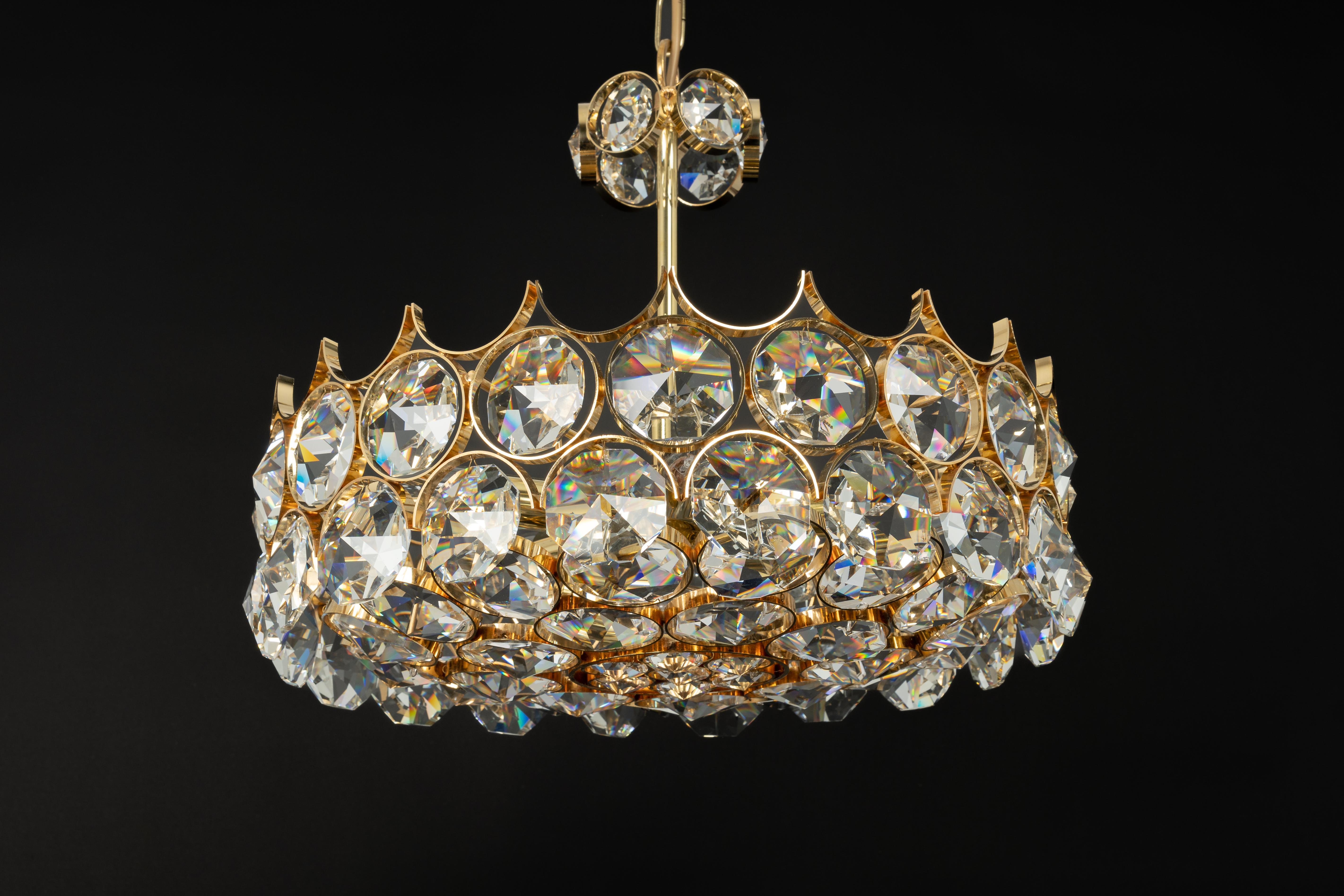 1 of 4 Large Gilt Brass Chandelier, Sciolari Design by Palwa, Germany, 1970s For Sale 9
