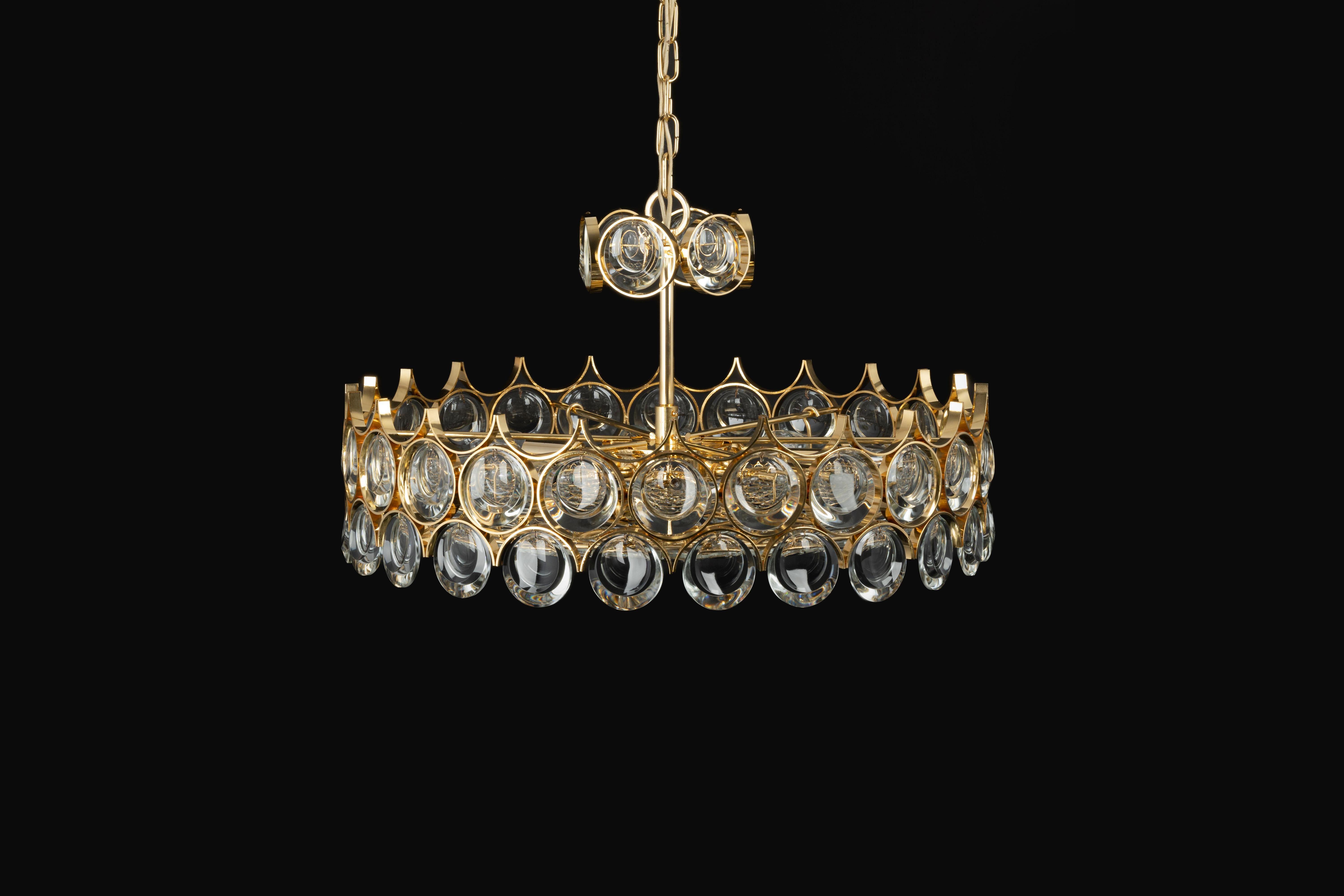 Large Gilt Brass Chandelier, Sciolari Design by Palwa, Germany, 1970s 11