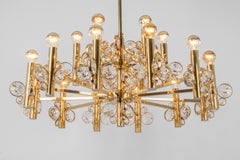 Large Gilt Brass Chandelier, Sciolari Design by Palwa, Germany, 1970s