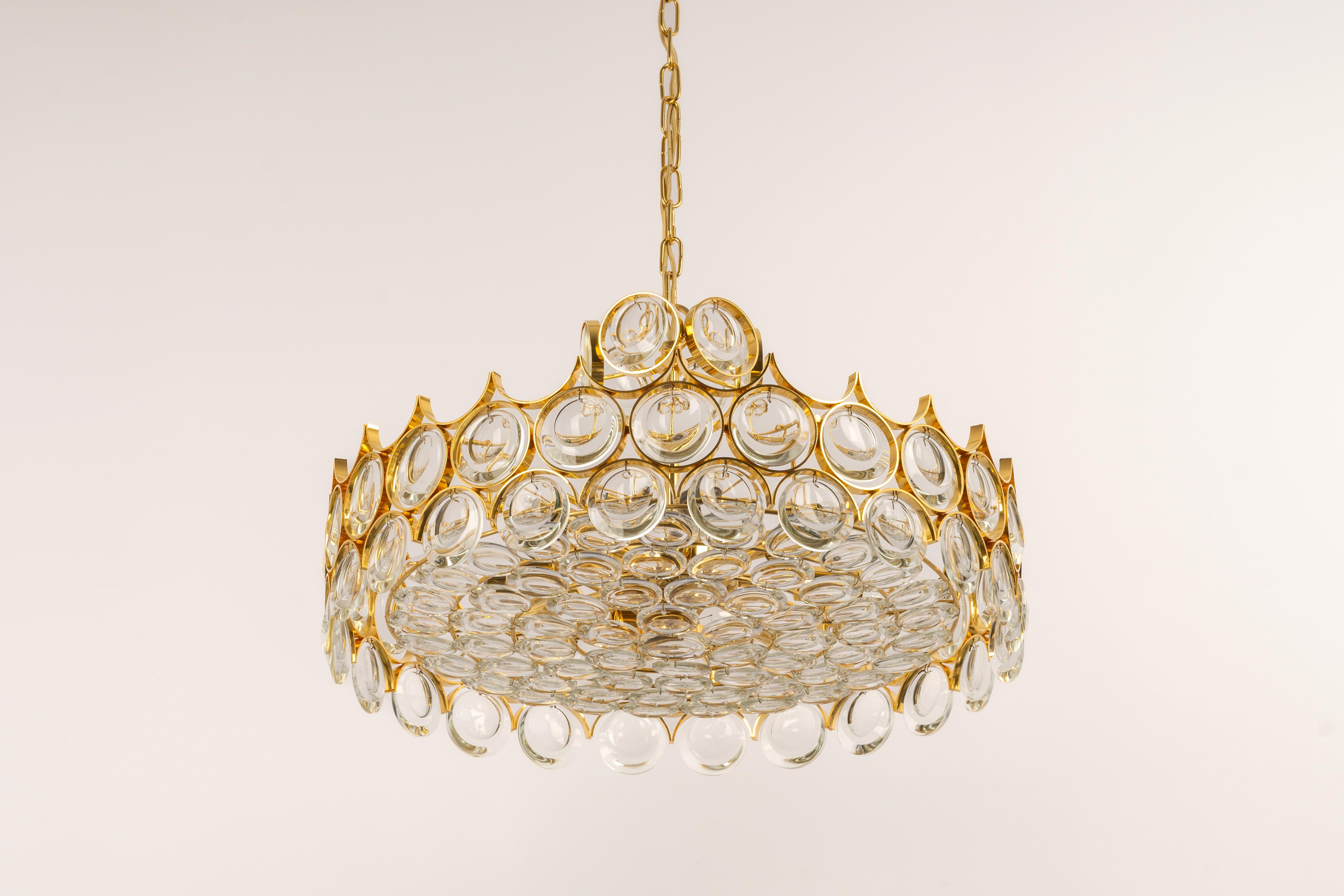 Mid-Century Modern Large Gilt Brass Chandelier, Sciolari Design by Palwa, Germany, 1970s