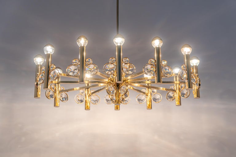 Large Gilt Brass Chandelier, Sciolari Design by Palwa, Germany, 1970s ...
