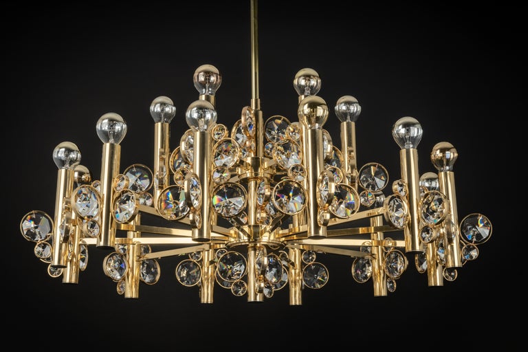 Large Gilt Brass Chandelier, Sciolari Design by Palwa, Germany, 1970s ...