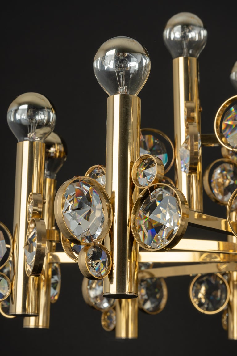 Large Gilt Brass Chandelier, Sciolari Design by Palwa, Germany, 1970s ...