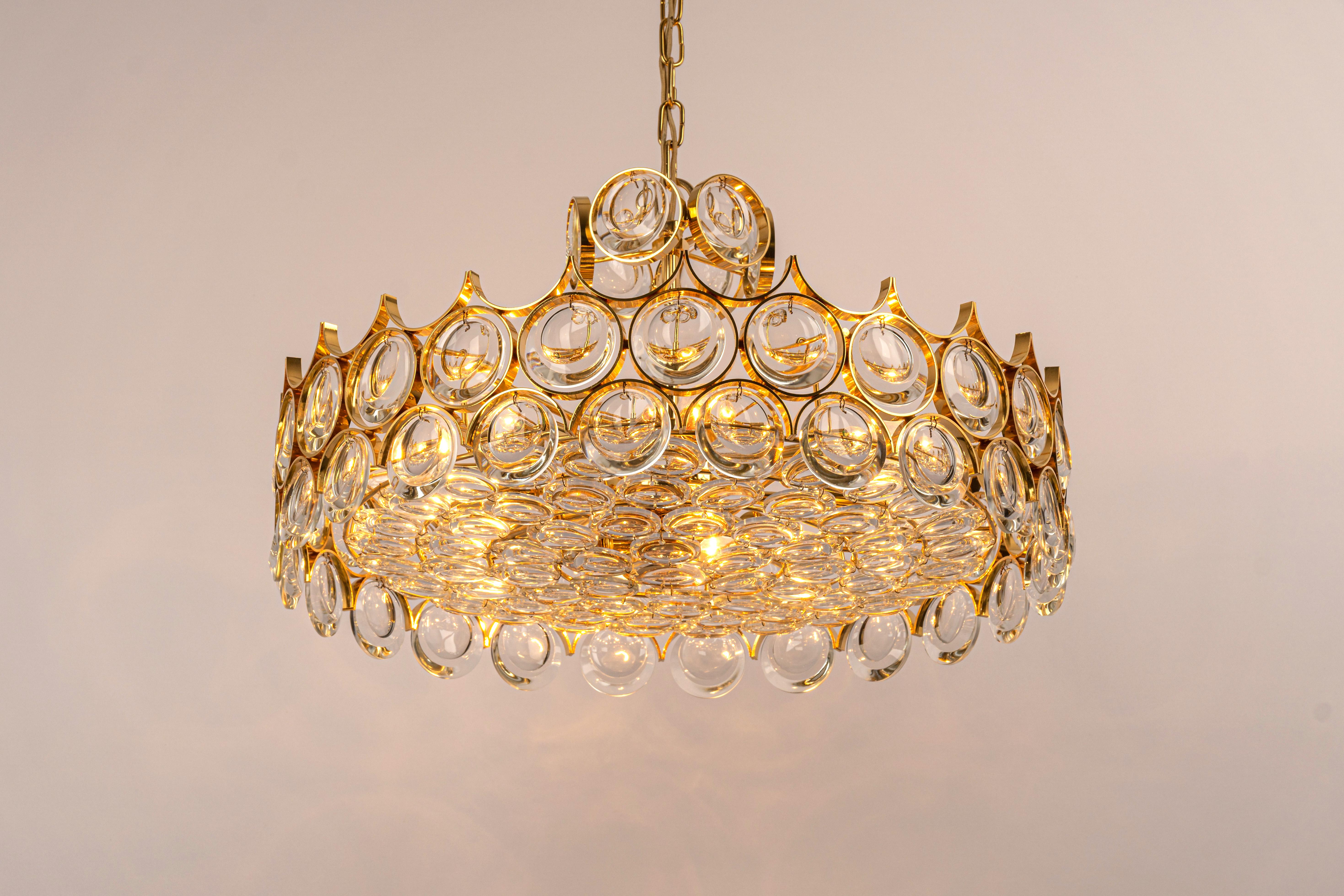 Large Gilt Brass Chandelier, Sciolari Design by Palwa, Germany, 1970s 3