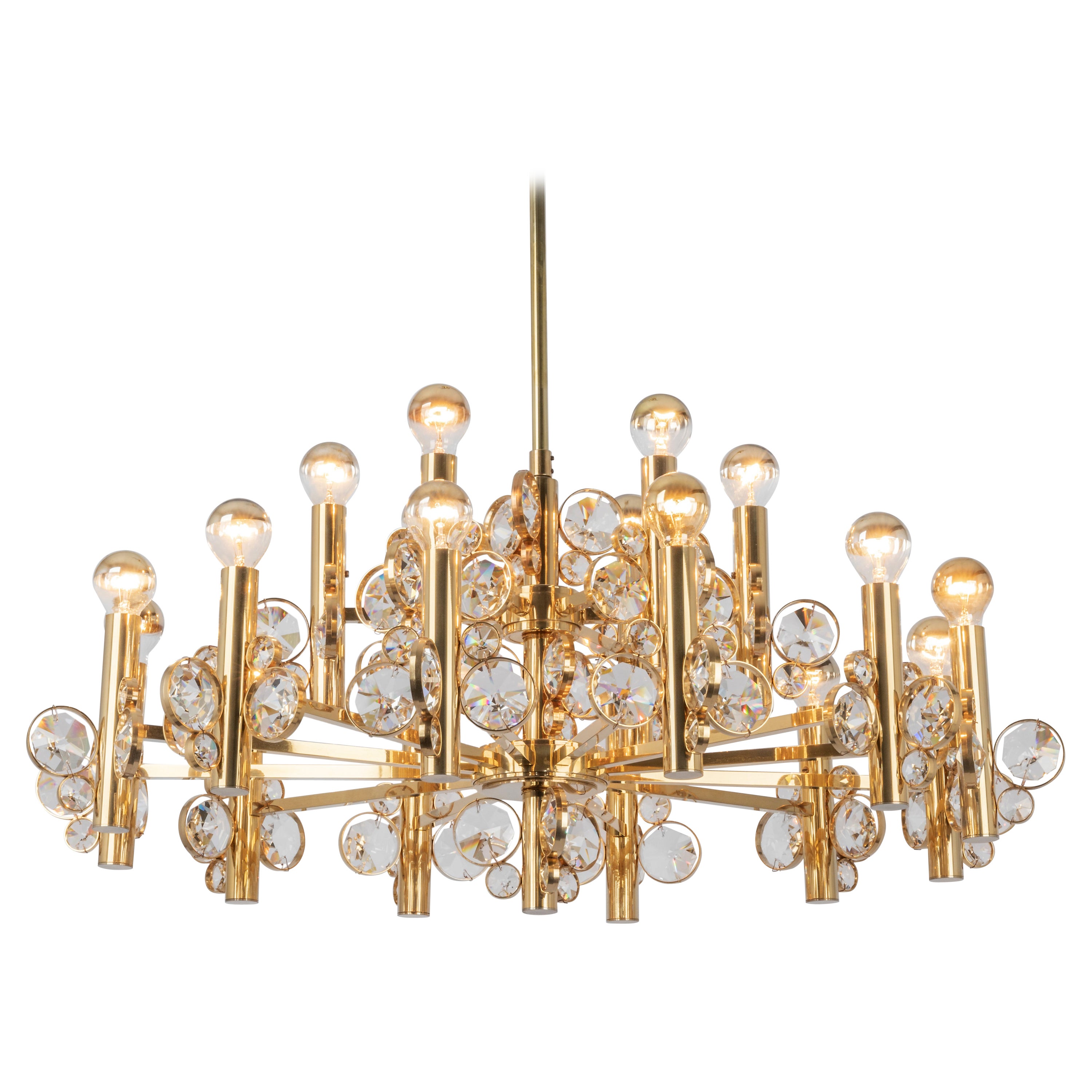 Large Gilt Brass Chandelier, Sciolari Design by Palwa, Germany, 1970s
