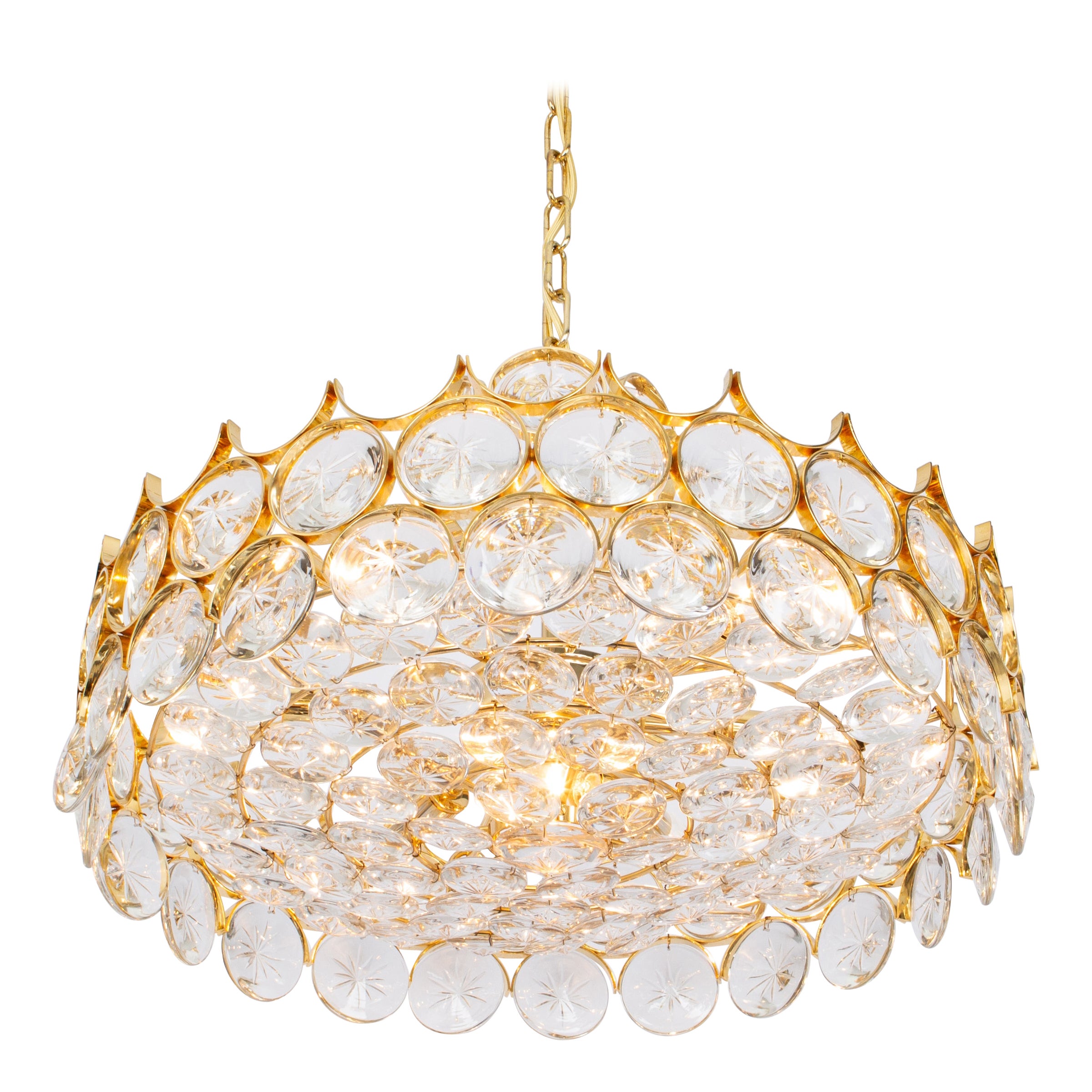 Grande lampadario in ottone dorato, Sciolari Design by Palwa, Germania, anni '70