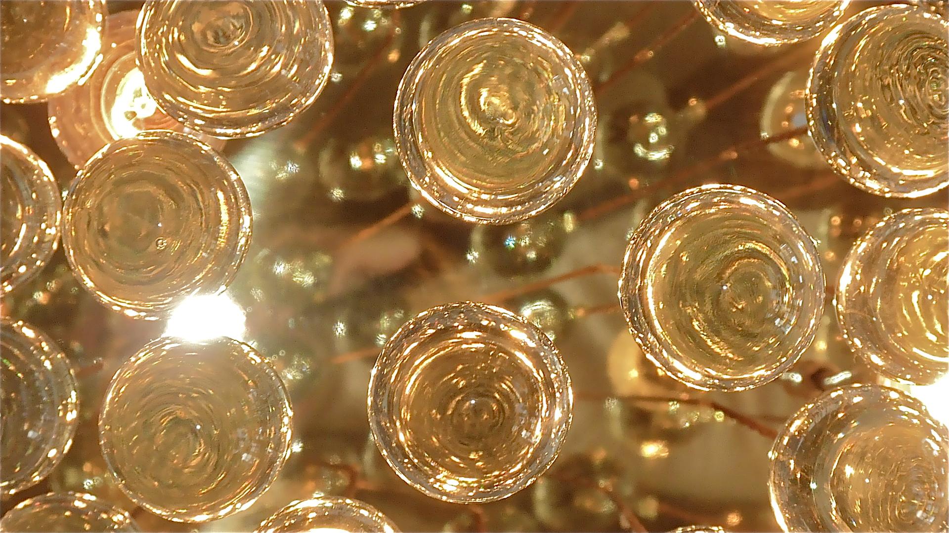 Großer vergoldetes Messing Murano Glas Tropfen Kronleuchter Flush Mount Venini Palwa Style 60s im Angebot 7