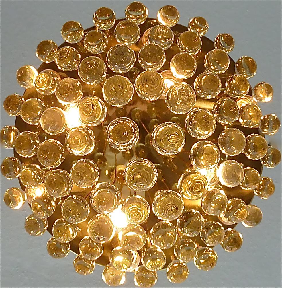 Großer vergoldetes Messing Murano Glas Tropfen Kronleuchter Flush Mount Venini Palwa Style 60s im Angebot 8
