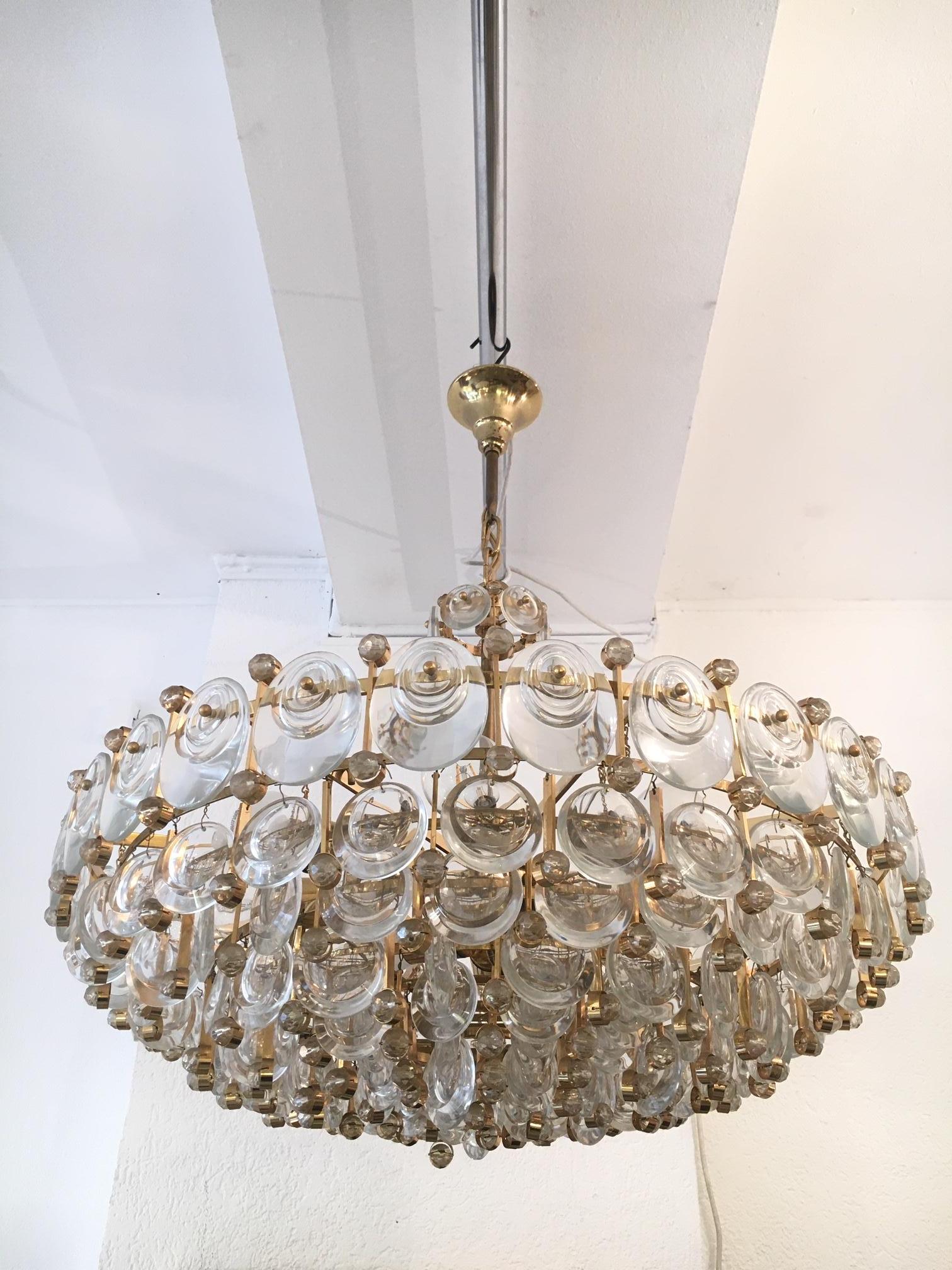 Large Gilt Brass & Crystal Chandelier by Gaetano Sciolari for Palwa, Italy 1960s 5