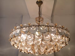 Large Gilt Brass & Crystal Chandelier by Gaetano Sciolari for Palwa, Italy 1960s