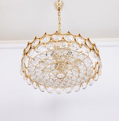 Grande lampadario in cristallo d'ottone dorato di Palwa, Sciolari Design, Germania, anni '70