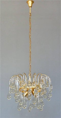 Large Sputnik Chandelier Gilt Brass Elongated Murano Glass Drops Waterfall 1960s