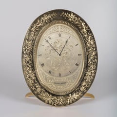 Large Gilt Brass Engraved Oval Table Clock by Thomas Cole