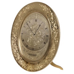 Large Gilt Brass Engraved Oval Table Clock by Thomas Cole