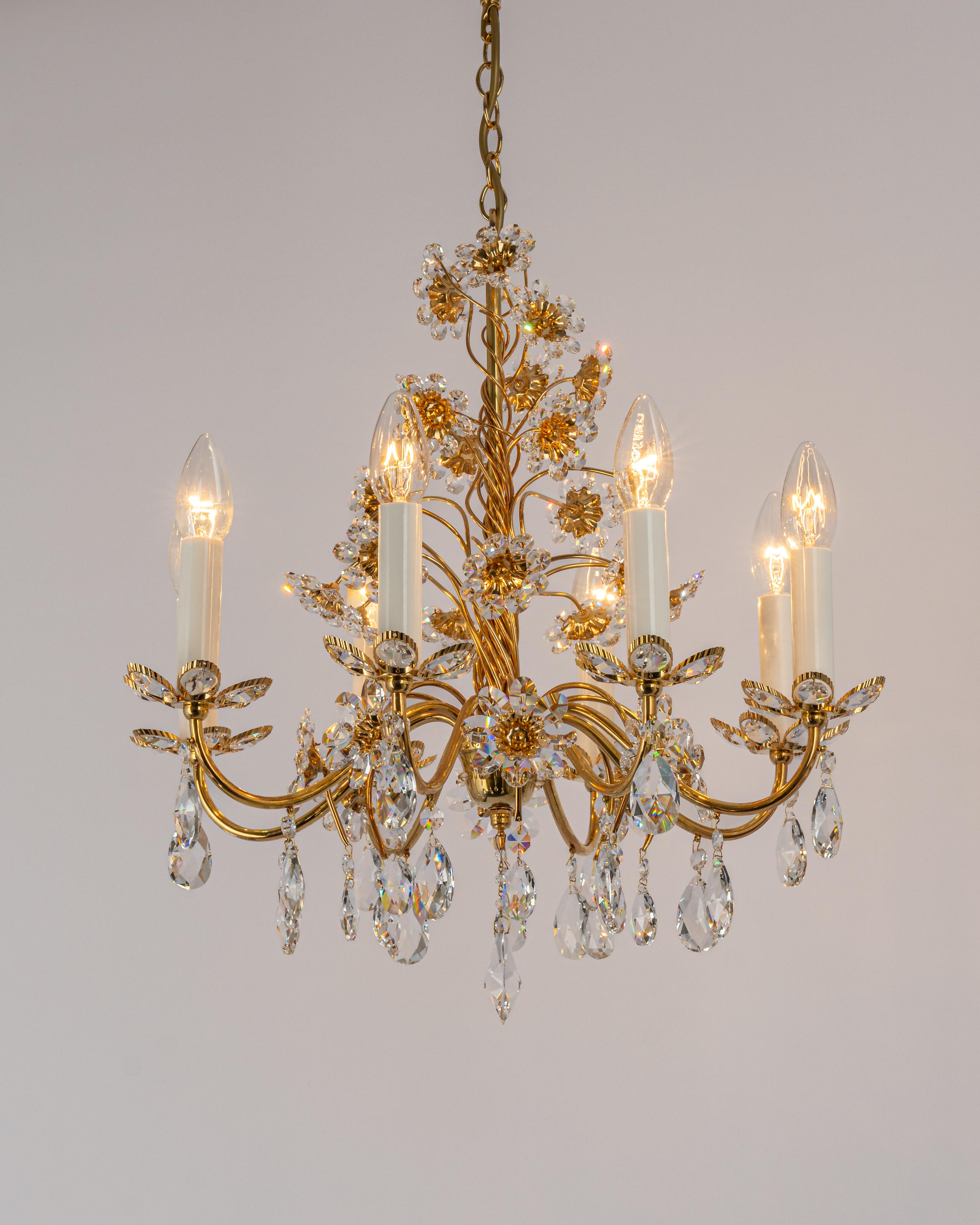 Large Gilt Brass Flower Shape Chandelier by Palwa, Germany, 1970s For Sale 6