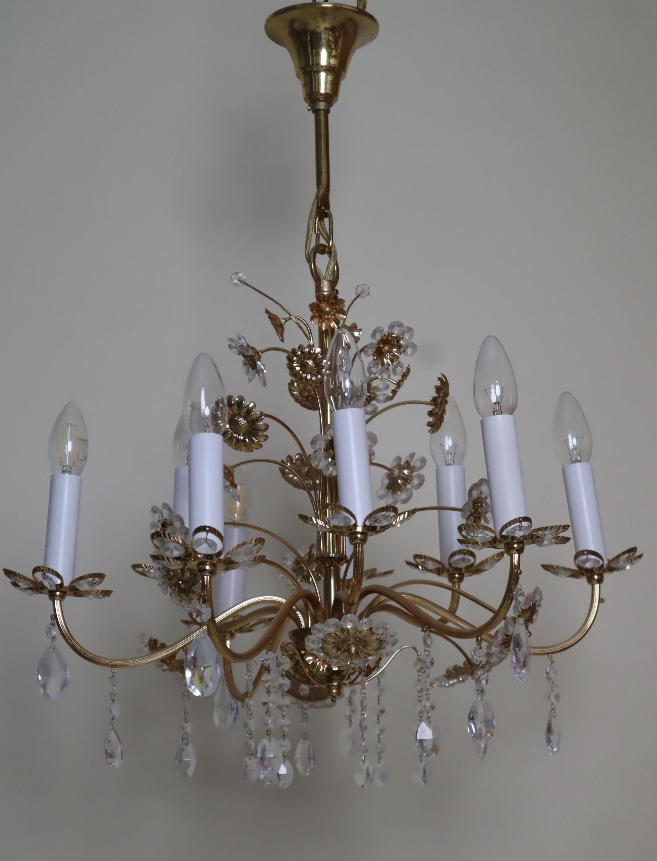 Grande lampadario a forma di fiore in ottone dorato di Palwa, Germania, anni '70 in vendita 5