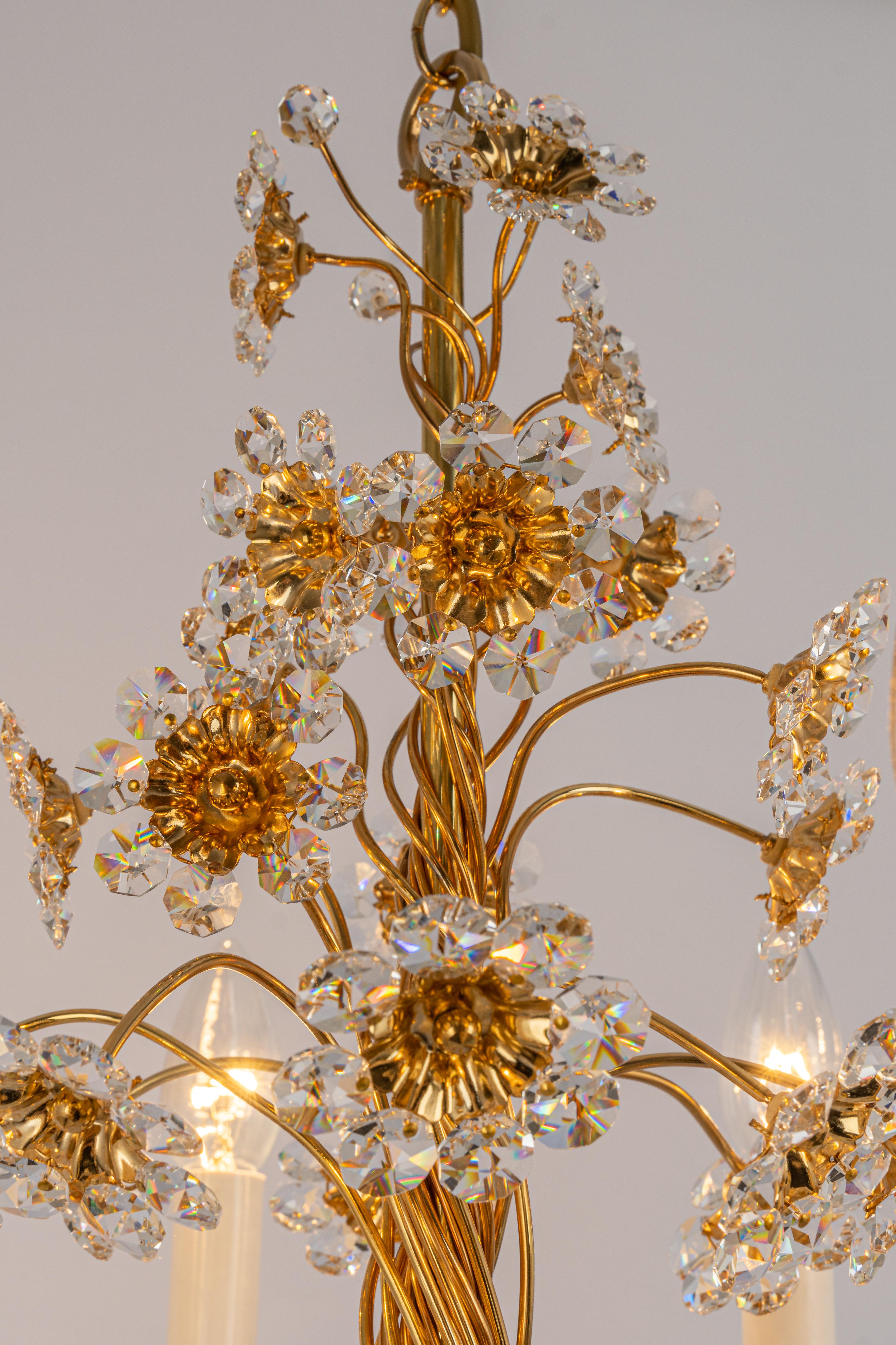Large Gilt Brass Flower Shape Chandelier by Palwa, Germany, 1970s For Sale 9