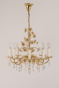 Large Gilt Brass Flower Shape Chandelier by Palwa, Germany, 1970s