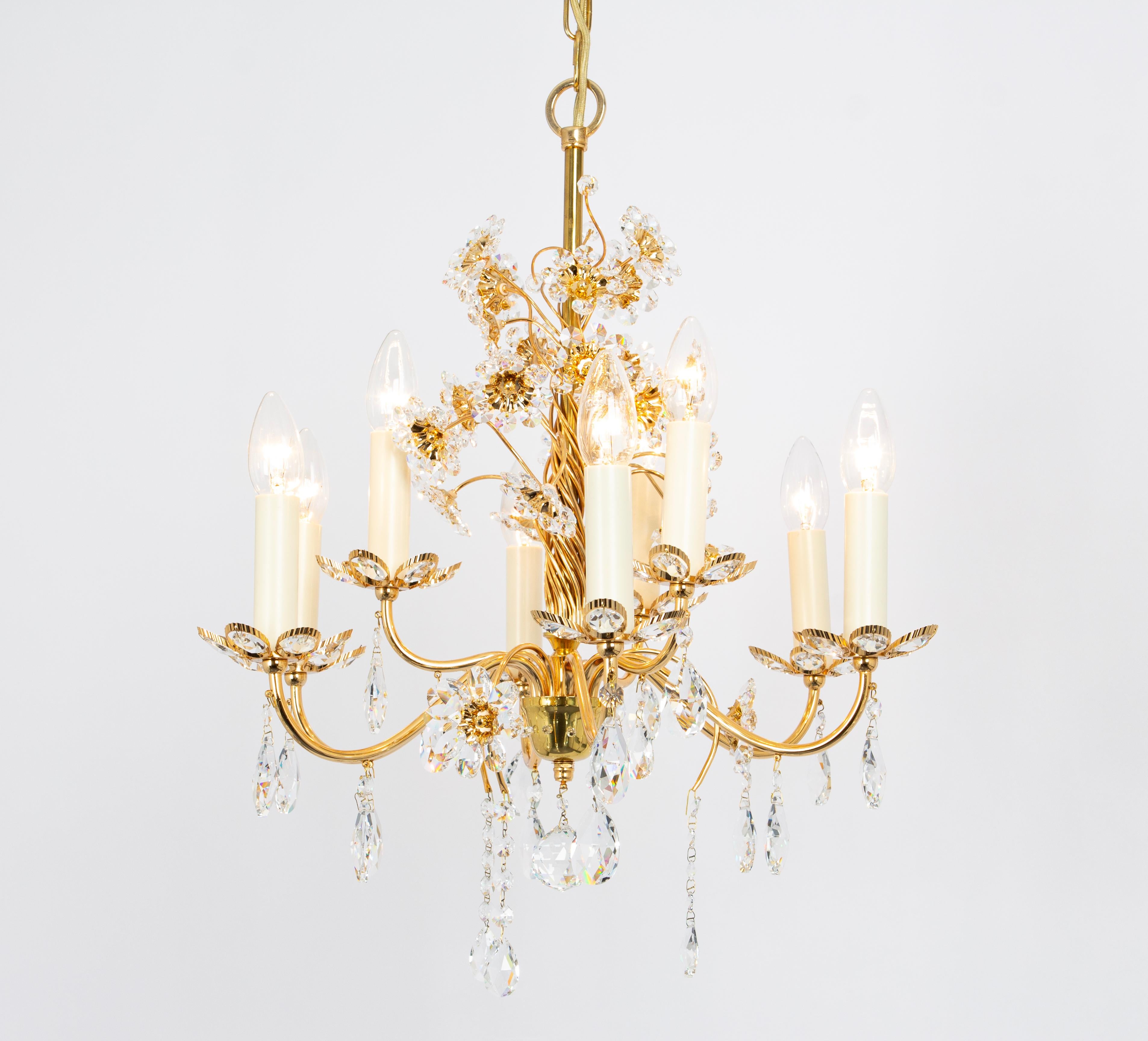 Mid-Century moderno Grande lampadario a forma di fiore in ottone dorato di Palwa, Germania, anni '70 in vendita