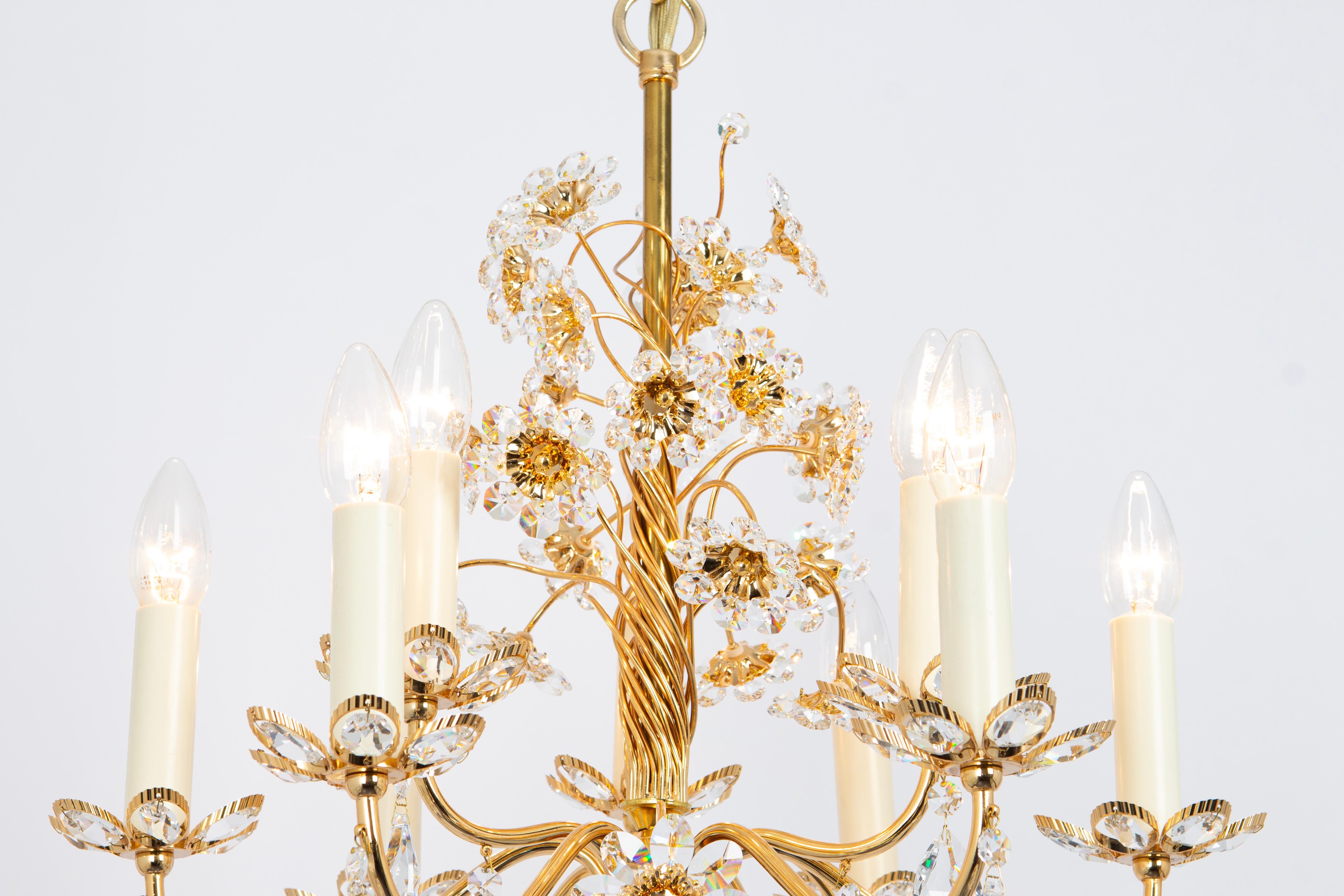 Fine XX secolo Grande lampadario a forma di fiore in ottone dorato di Palwa, Germania, anni '70 in vendita