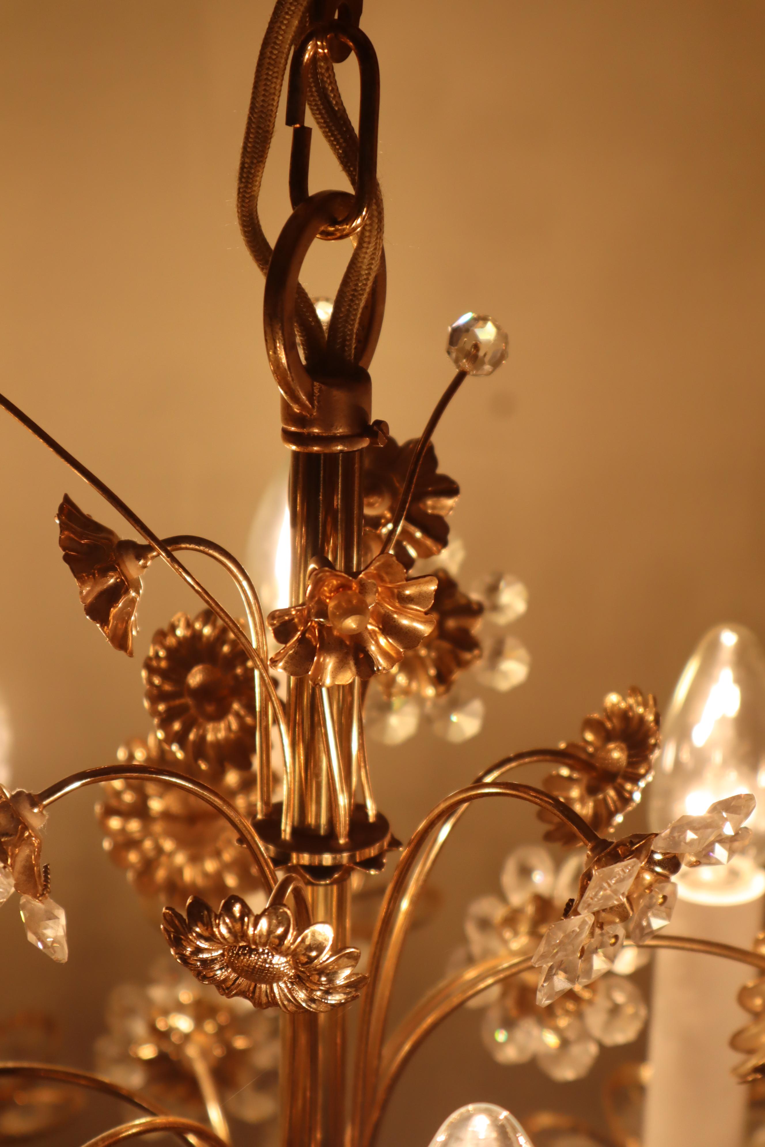 Grande lampadario a forma di fiore in ottone dorato di Palwa, Germania, anni '70 in vendita 1