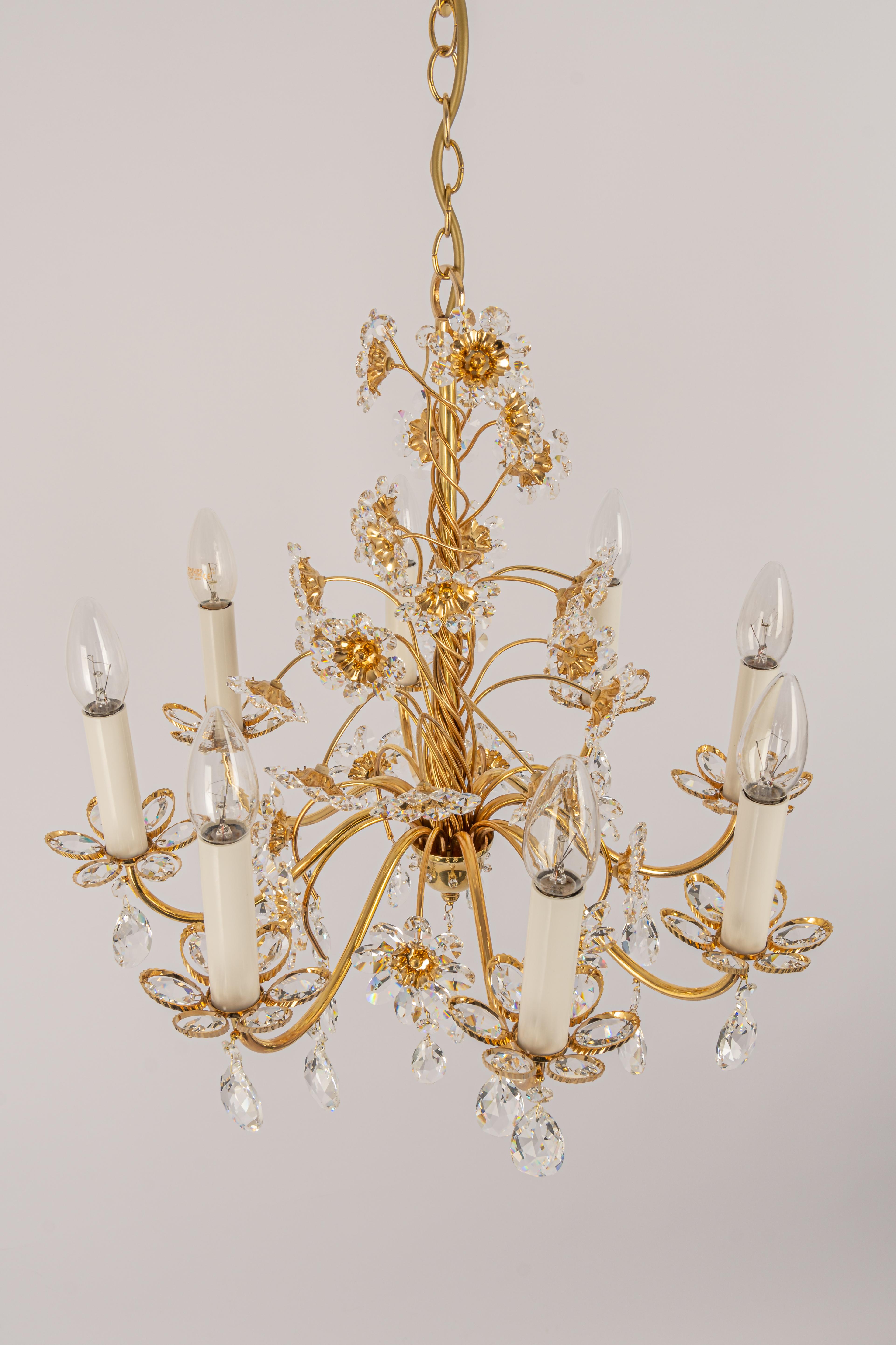 Large Gilt Brass Flower Shape Chandelier by Palwa, Germany, 1970s For Sale 4