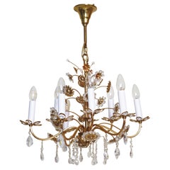 Large Gilt Brass Flower Shape Chandelier by Palwa, Germany, 1970s