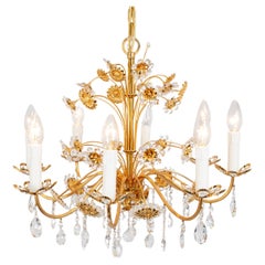 Large Gilt Brass Flower Shape Chandelier by Palwa, Germany, 1970s