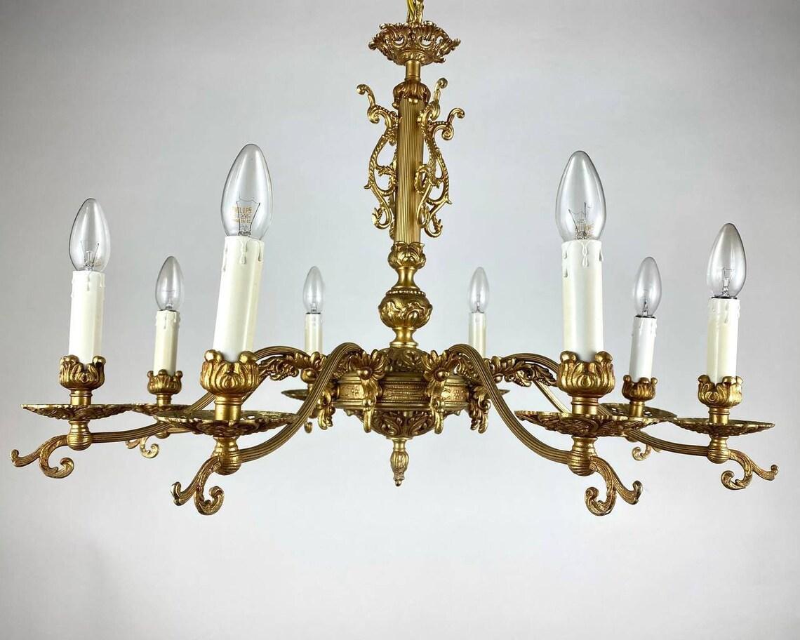Louis XV Large Gilt Brass French Chandelier, 1970s