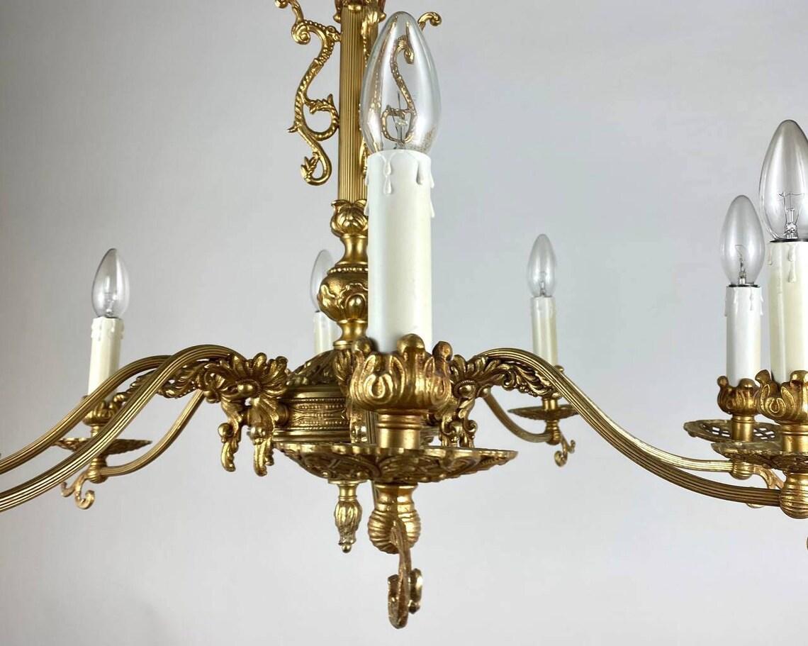 Large Gilt Brass French Chandelier, 1970s In Good Condition In Bastogne, BE