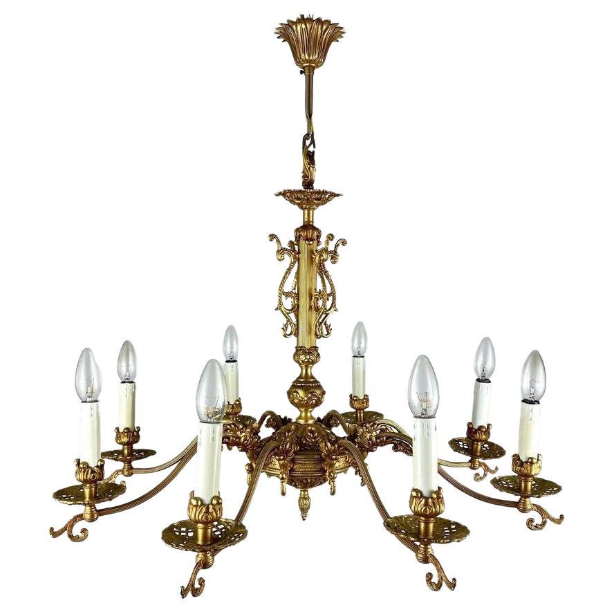 Large Gilt Brass French Chandelier, 1970s